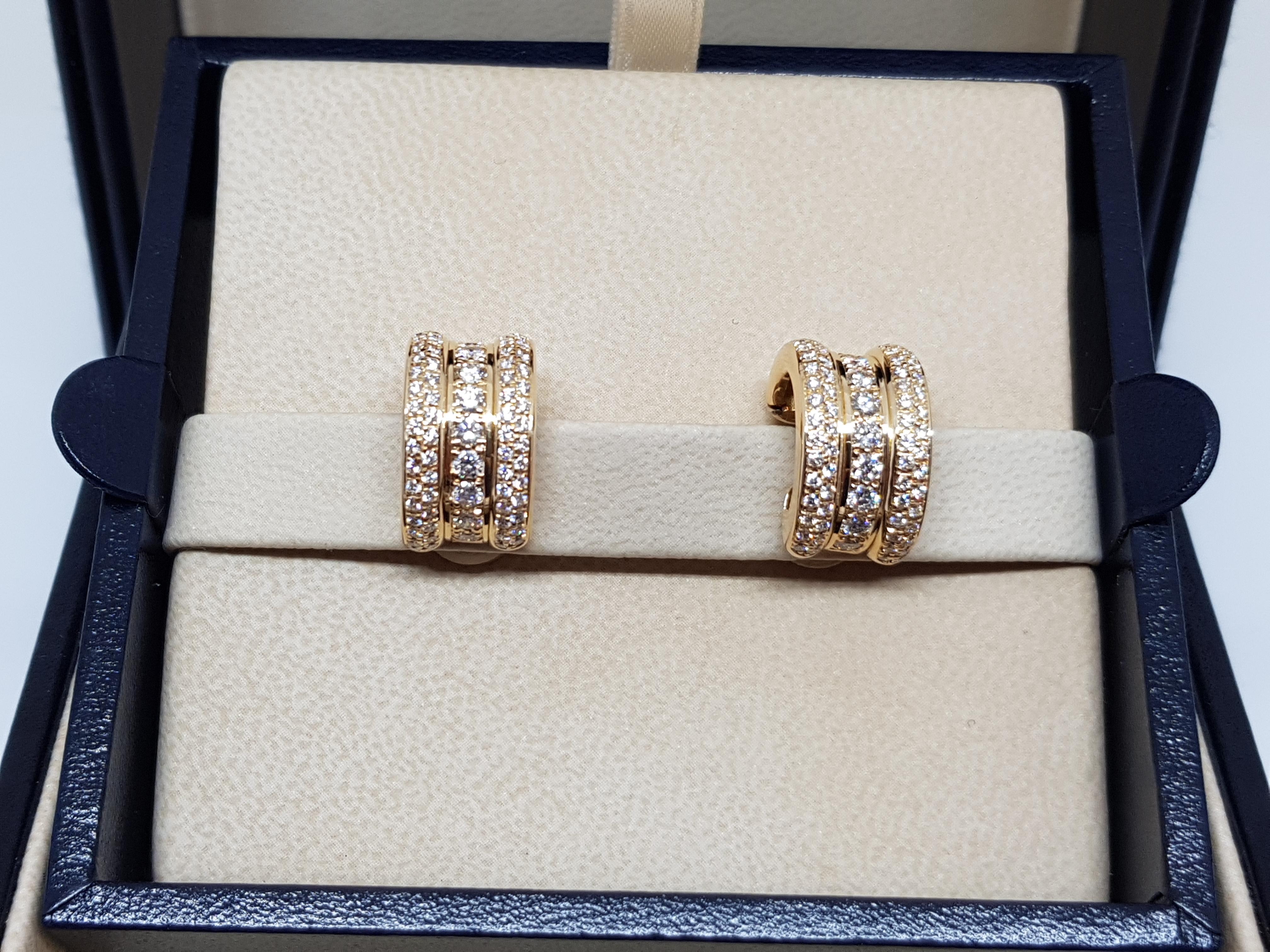 Round Cut Chopard La Strada Original 18 Karat Yellow Gold White Pave Diamond Hoop Earrings