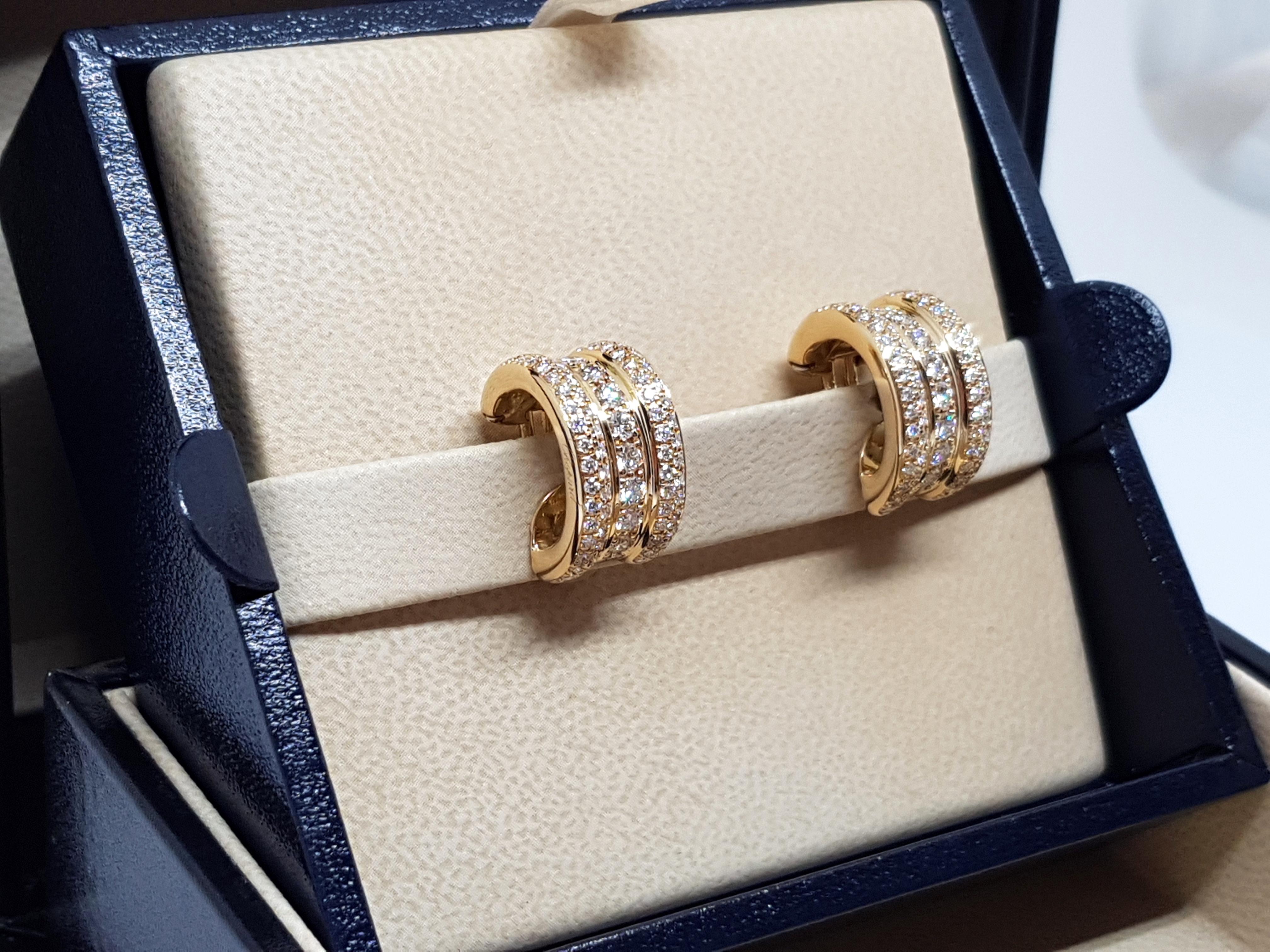 Chopard La Strada Original 18 Karat Yellow Gold White Pave Diamond Hoop Earrings 1