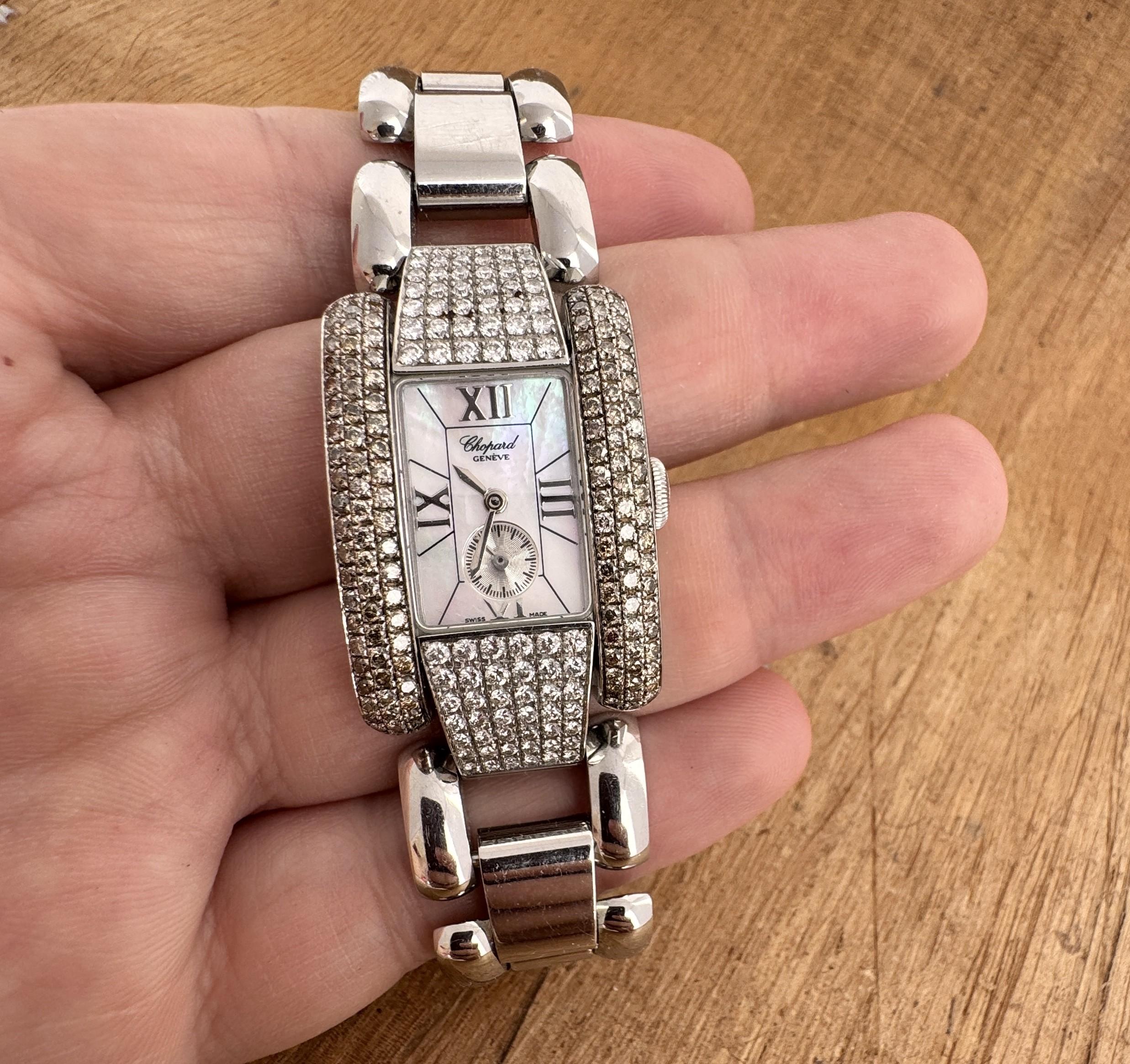 Brand: Chopard

Model: La Strada

Reference Number: 8357

Country Of Manufacture: Switzerland

Movement: Chopard Quartz

Case Material: Stainless Steel

Measurements : Case width: 24mm. (without crown) x 44 cm

Band Type :Chopard Stainless