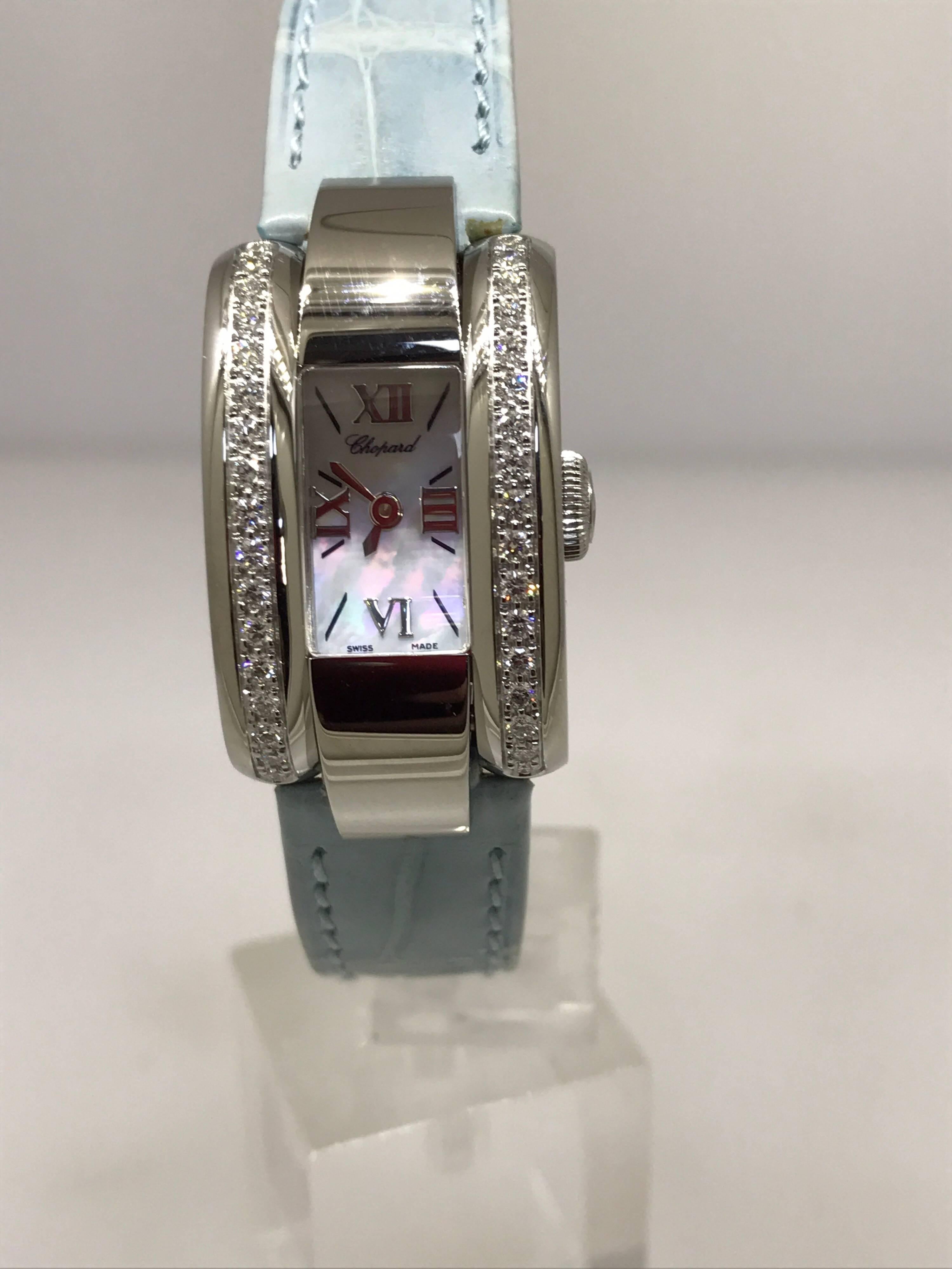 Chopard La Strada Stainless Steel Diamond White Dial Leather Band Ladies Watch In New Condition For Sale In New York, NY