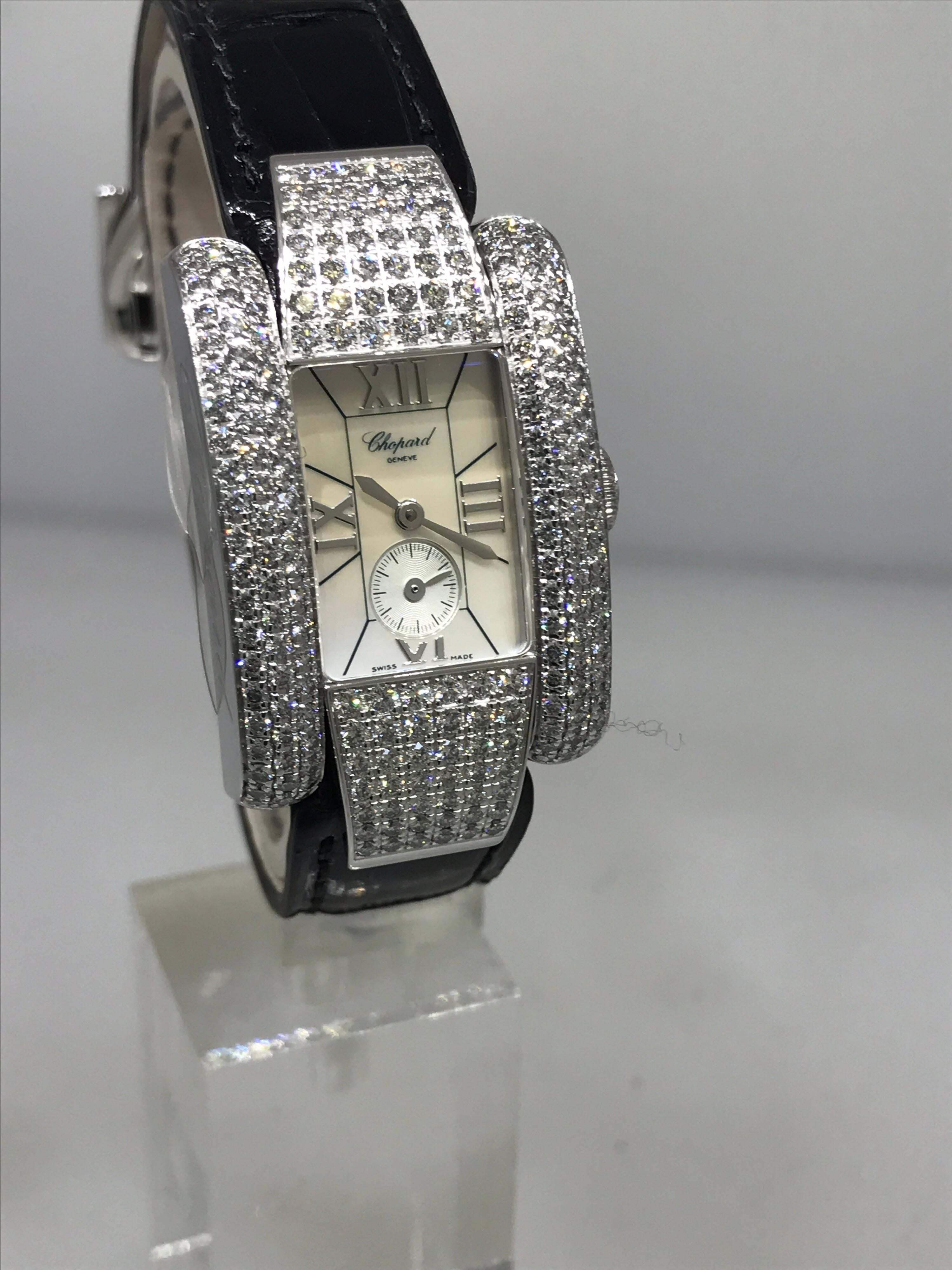 Chopard La Strada White Gold Diamond Leather Band Ladies Watch 41/6847 Brand New For Sale 1