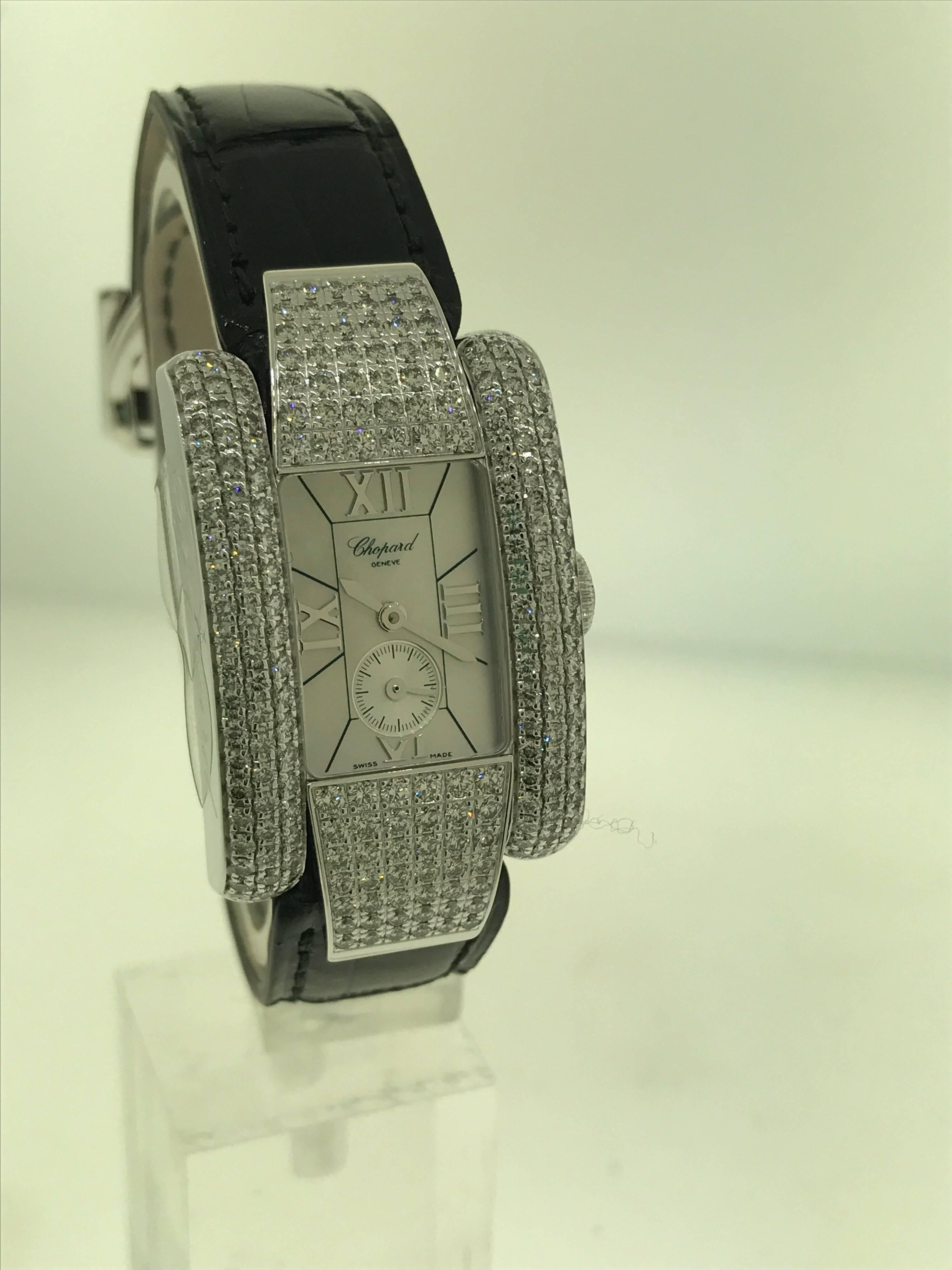 Chopard La Strada White Gold Diamond Leather Band Ladies Watch 41/6847 Brand New For Sale 2