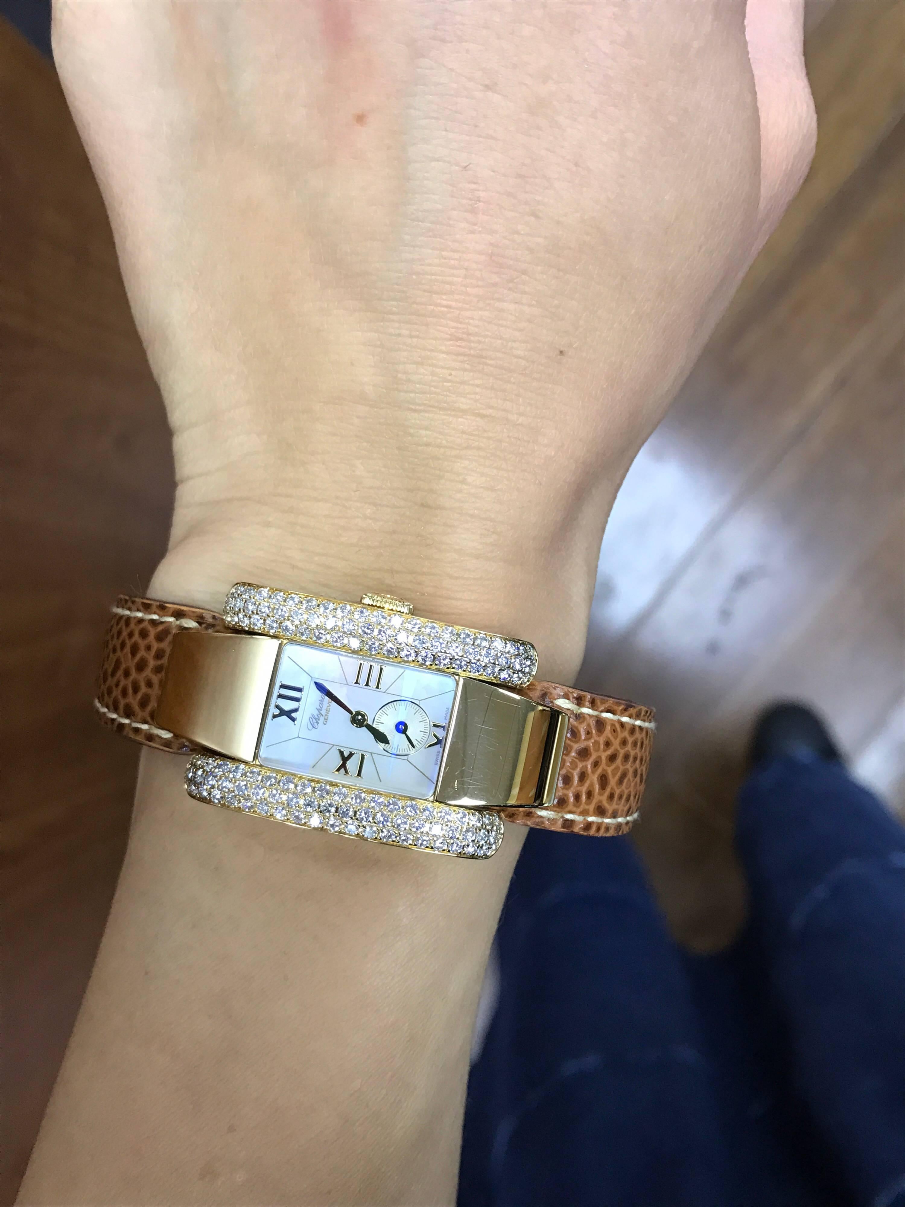 Chopard La Strada Yellow Gold and Diamond Leather Band Ladies Watch For Sale 1