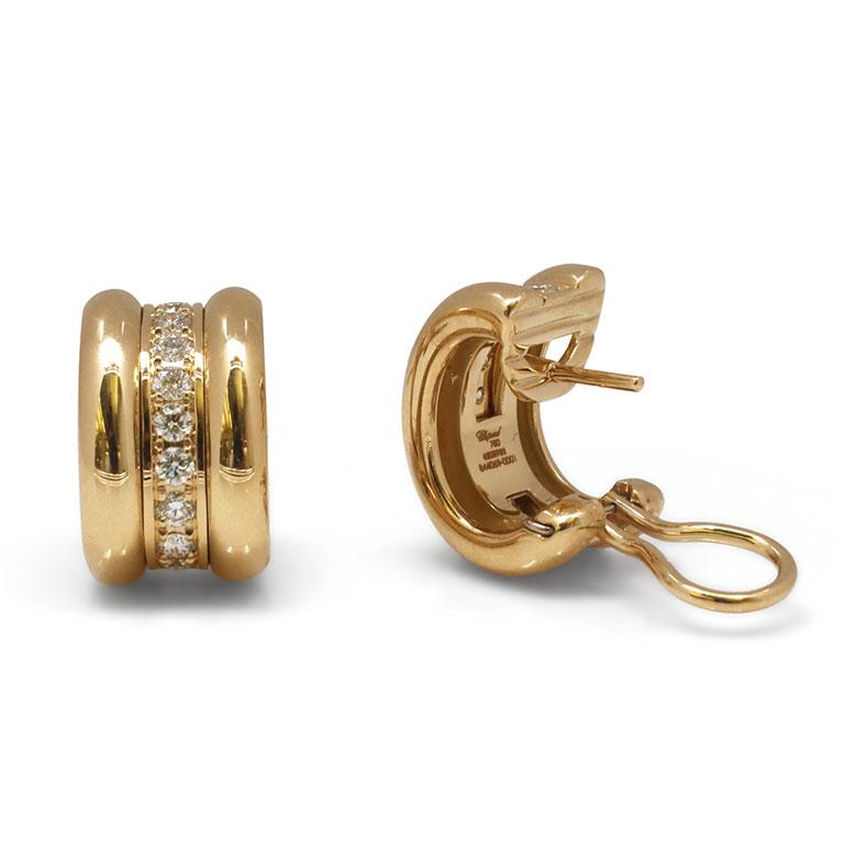 Round Cut Chopard 'La Strada' Yellow Gold and Diamond Earrings