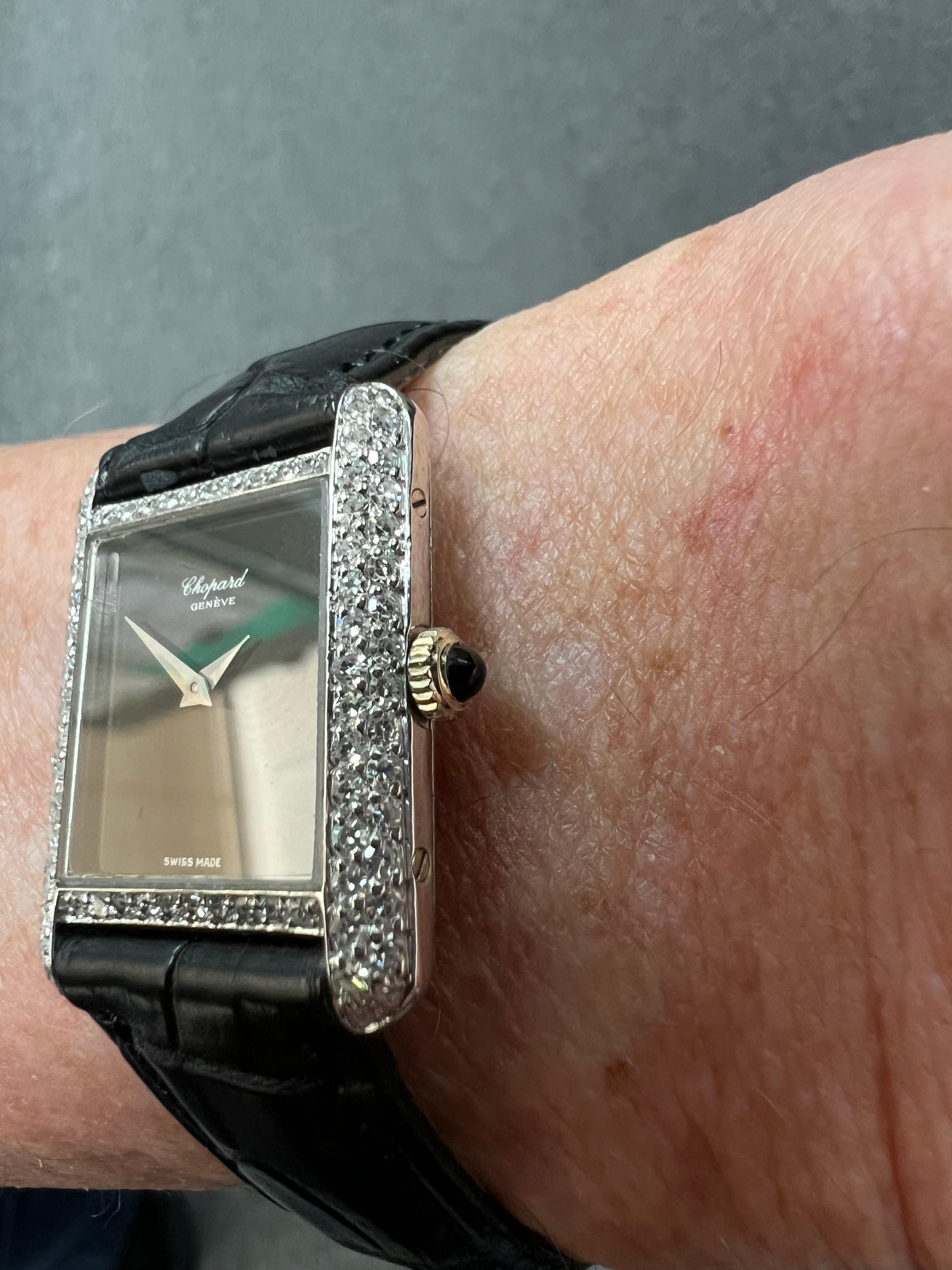 Modern Chopard Ladies Diamond Tank White Gold Wristwatch