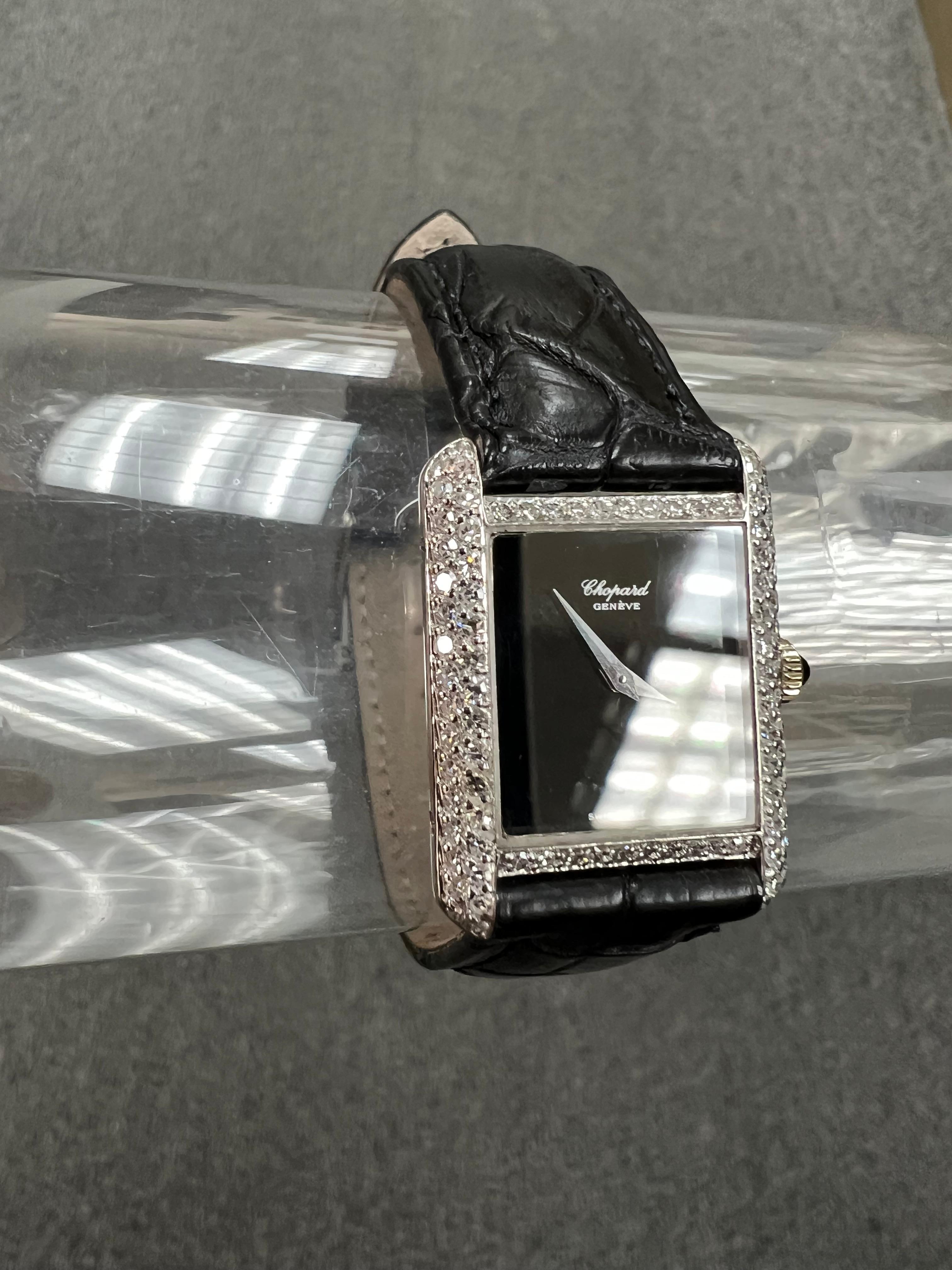 Chopard Ladies Diamond Tank White Gold Wristwatch In Good Condition In Los Angeles, CA