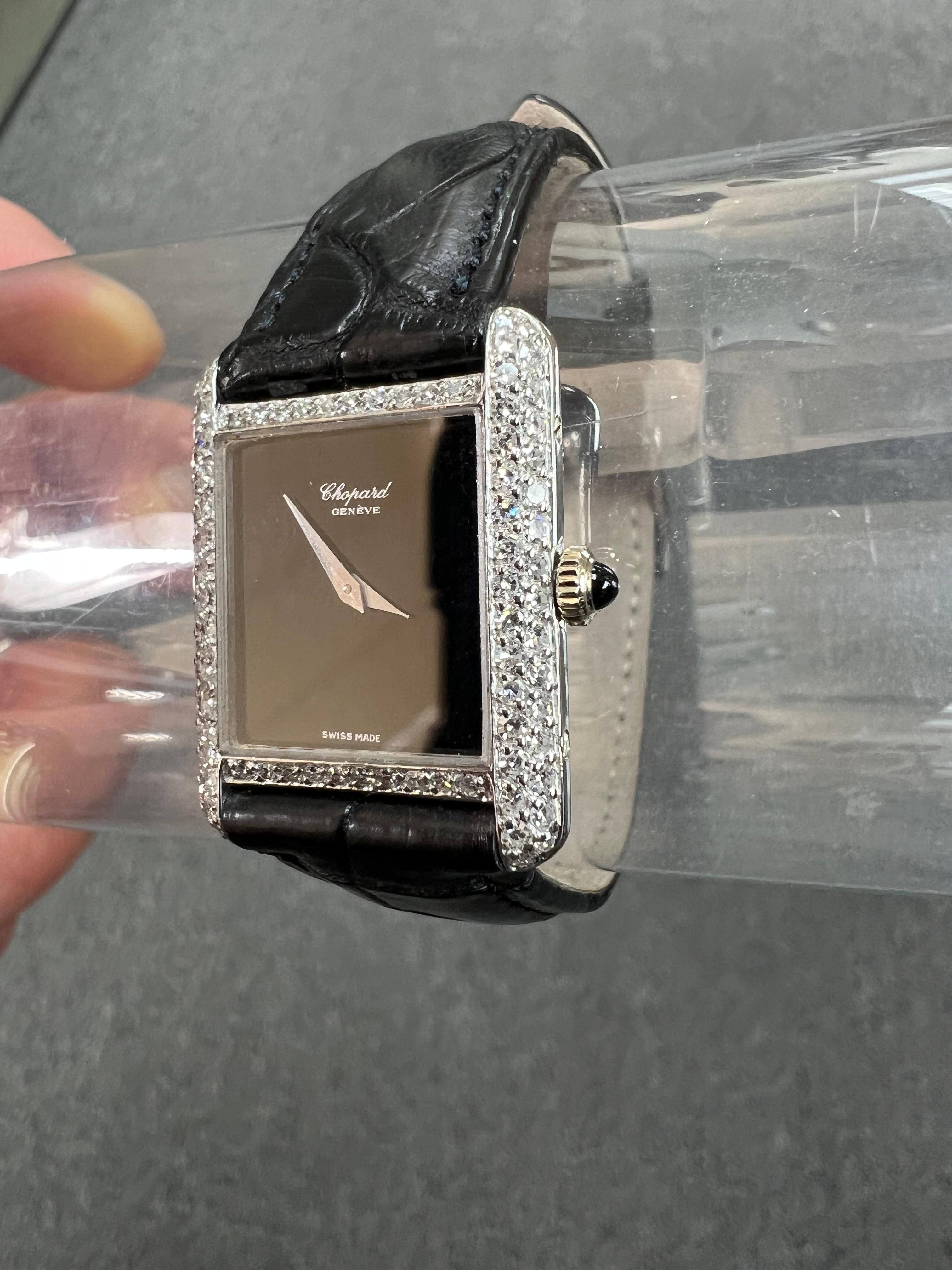 Chopard Ladies Diamond Tank White Gold Wristwatch 1