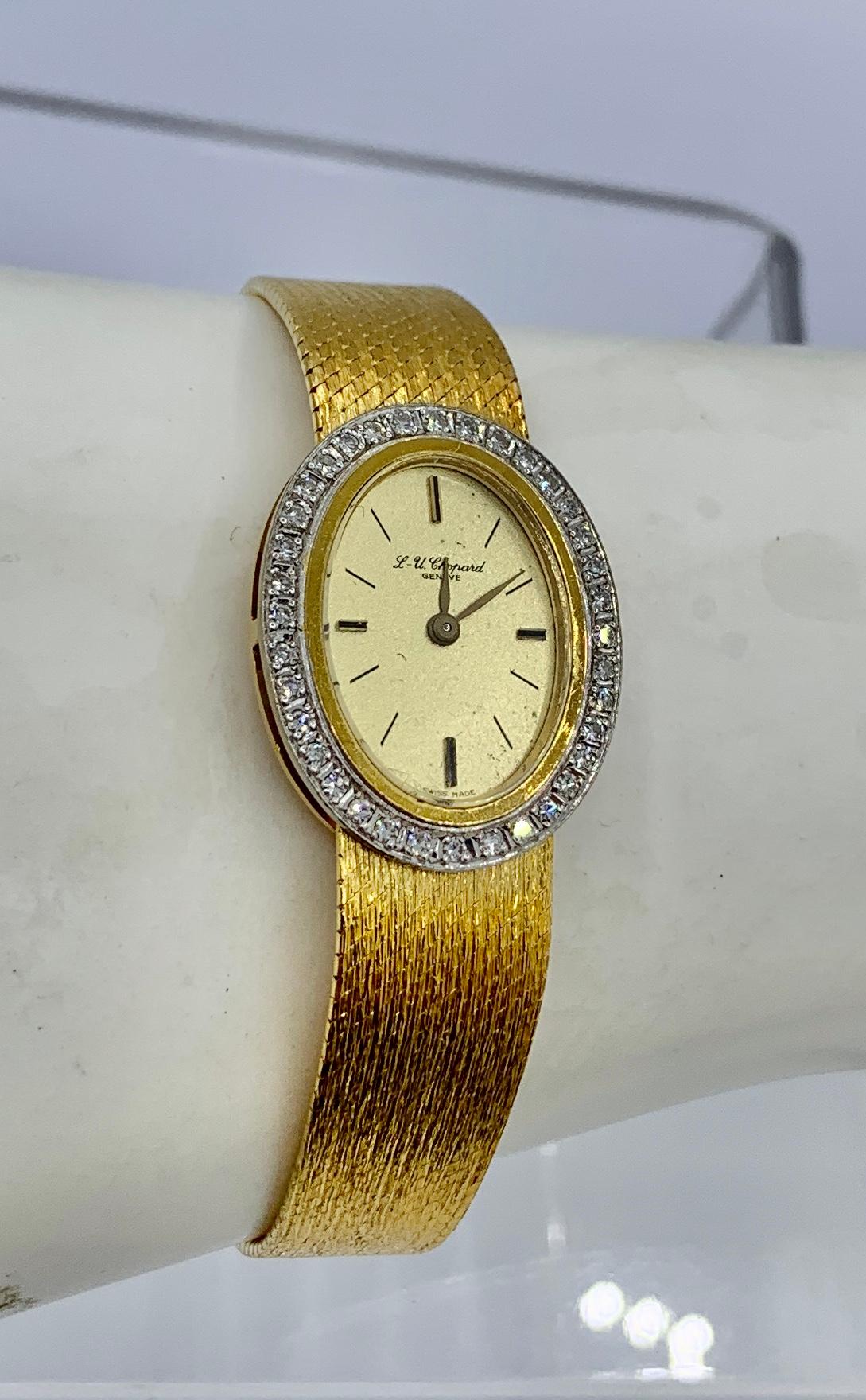 Round Cut Chopard Ladies Diamond Wristwatch 18 Karat Gold Swiss Watch Retro Mid-Century For Sale