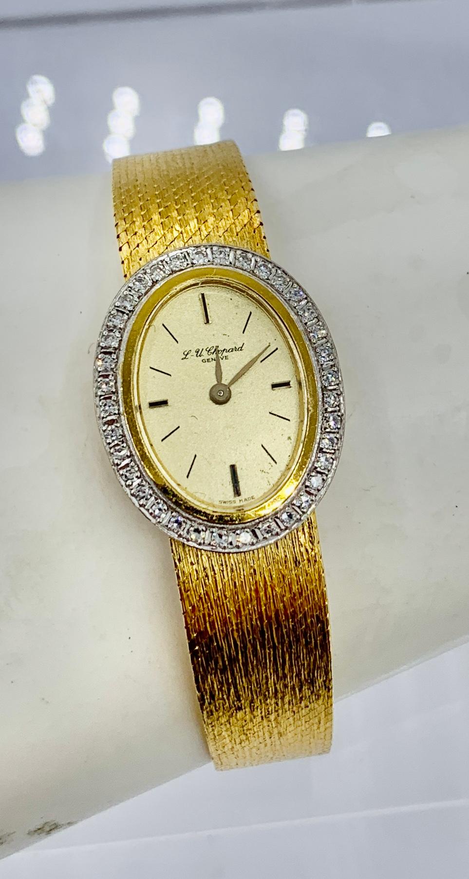Chopard Ladies Diamond Wristwatch 18 Karat Gold Swiss Watch Retro Mid-Century In Good Condition For Sale In New York, NY