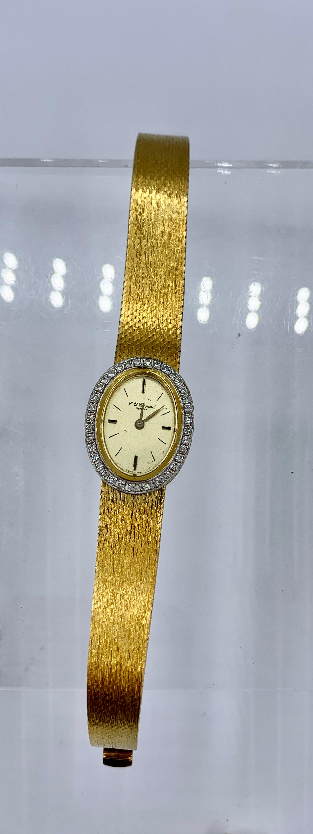 Women's Chopard Ladies Diamond Wristwatch 18 Karat Gold Swiss Watch Retro Mid-Century For Sale
