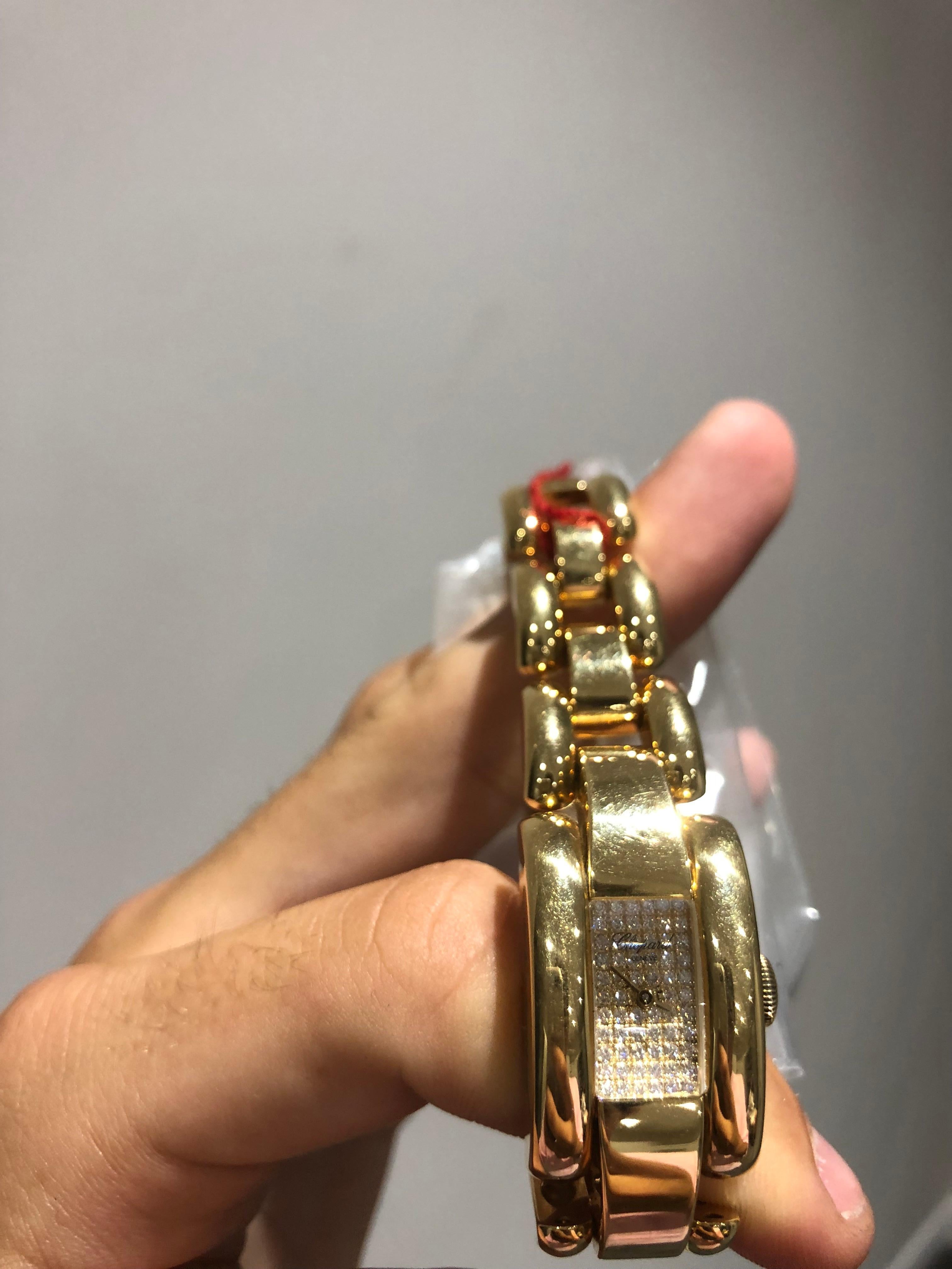 Round Cut Chopard Ladies Gold Diamond Dial La Strada Wristwatch