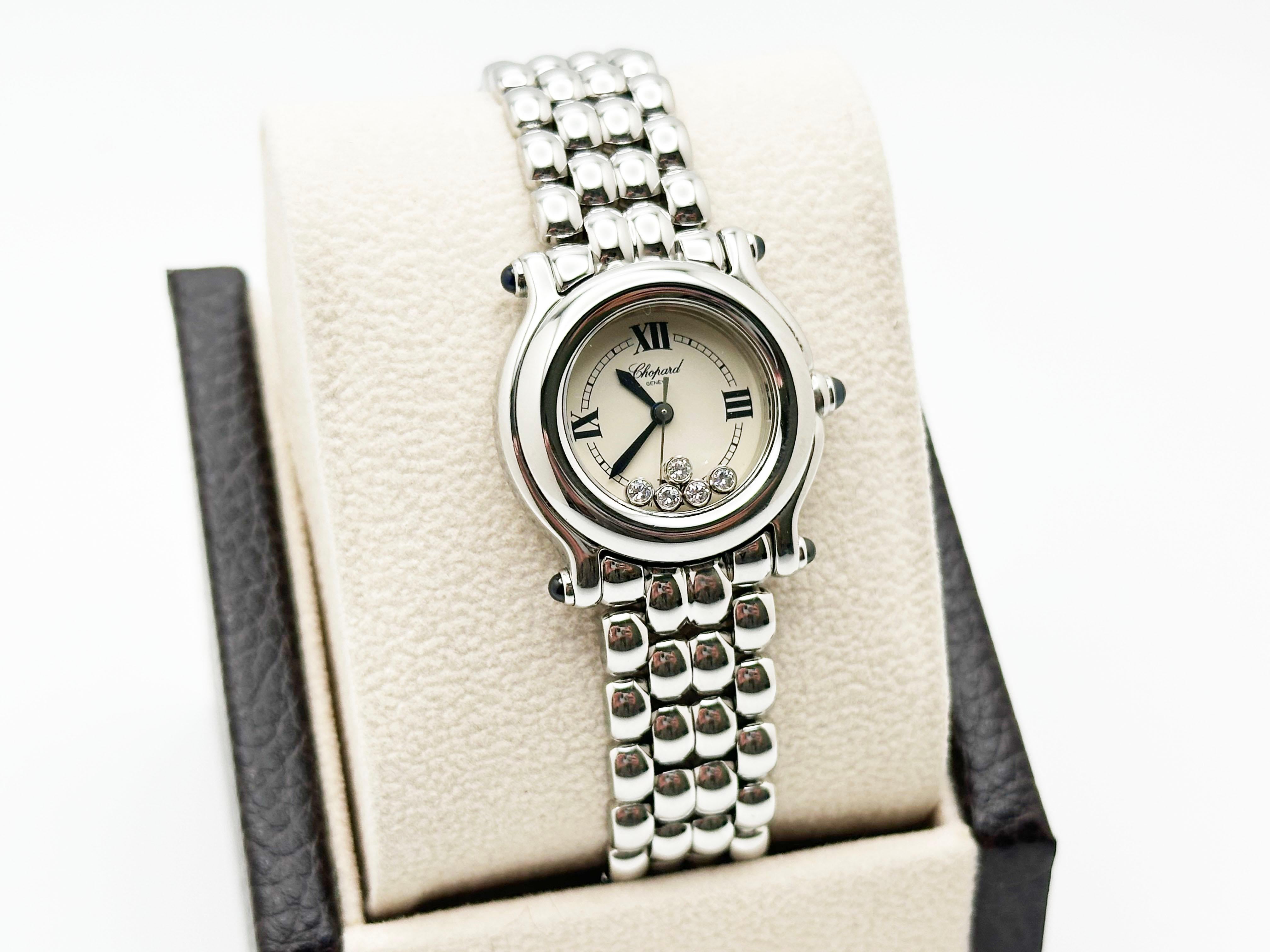 Chopard Ladies Happy Sport 27/8250-23 Diamantes flotantes Acero inoxidable 26mm en Excelente Estado en San Diego, CA