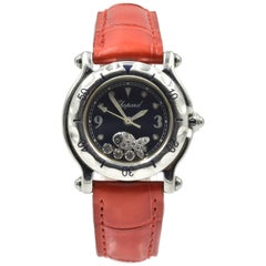 Chopard Ladies stainless steel Happy Sport Jeweled Fish Red quartz Wristwatch