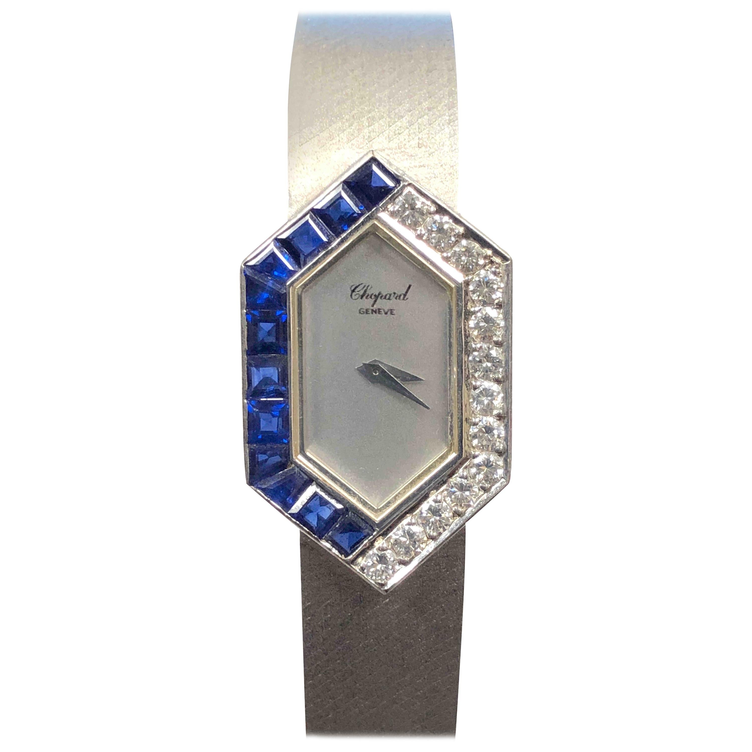 Chopard Ladies White Gold Diamond and Sapphire Mechanical Wristwatch