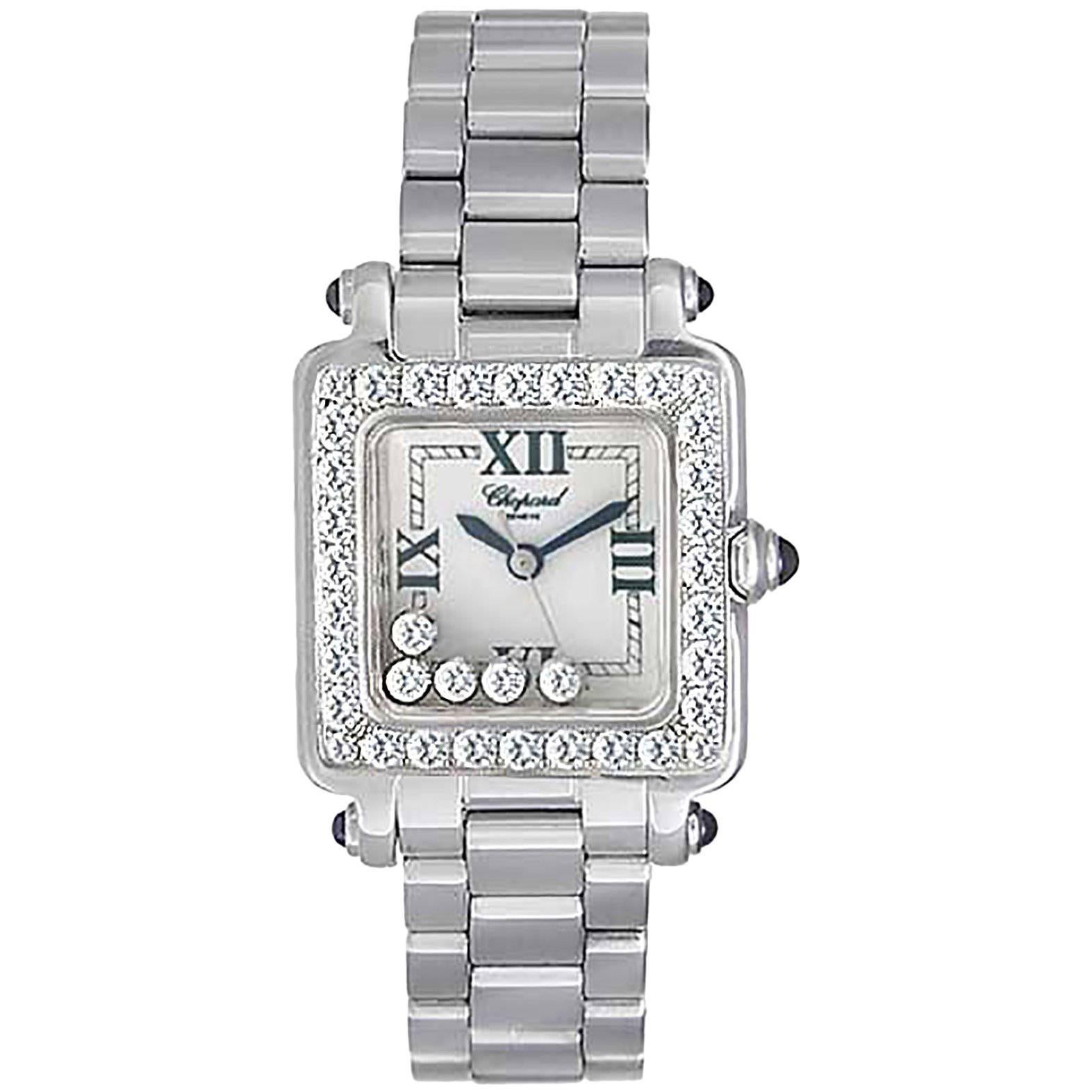 Chopard Ladies White Gold Floating Diamonds Happy Sport Quartz Wristwatch