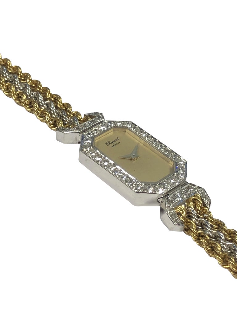 Round Cut Chopard Ladies White and Yellow Gold Diamond Set Mechanical Wristwatch For Sale