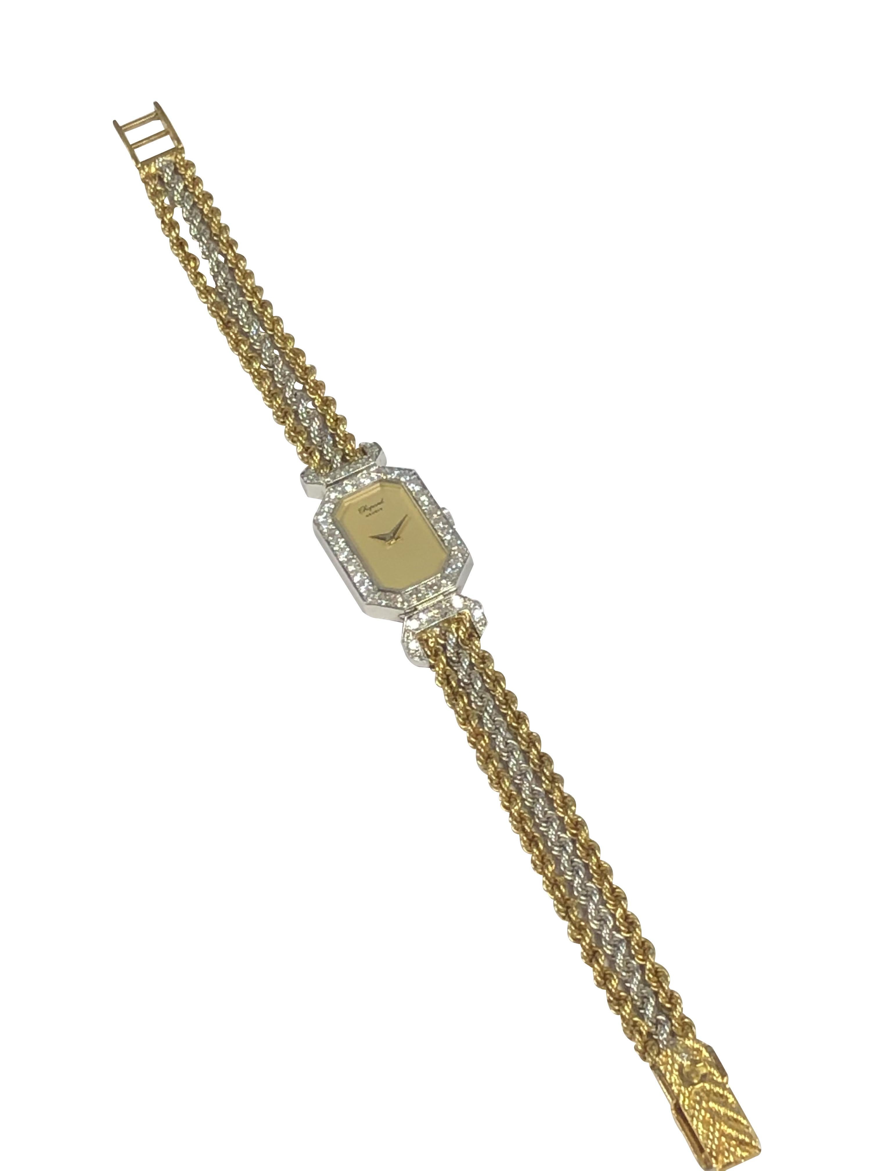 Chopard Damen Weiß- und Gelbgold Diamantbesetzte mechanische Armbanduhr 1