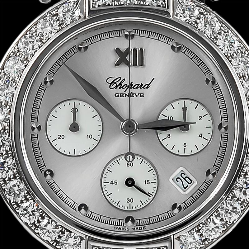 Chopard Imperiale 40mm Chronograph Diamond Sapphire Watch in 18k White Gold.

The Imperiale collection by Chopard is their most feminine watch collection, which pays tribute to the modern woman and her inner empress. This exquisite white gold 40 mm