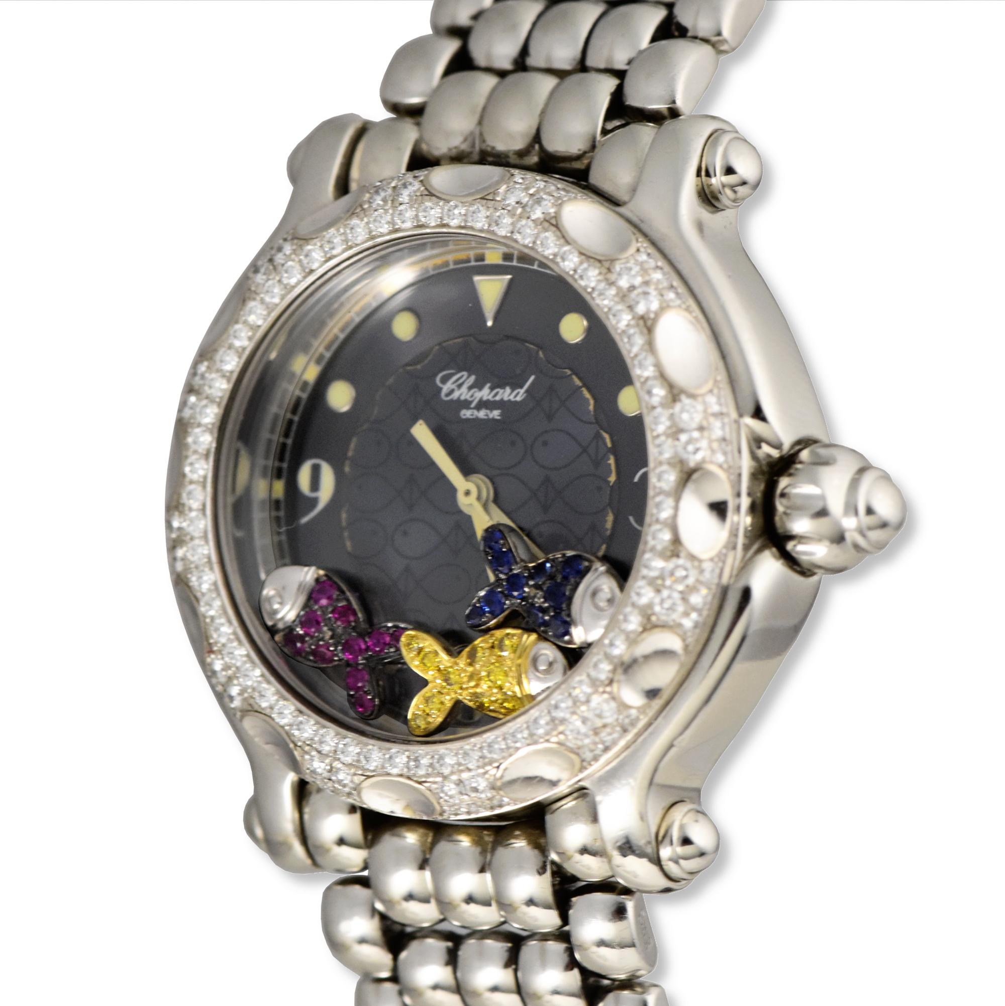 Chopard Lady’s Stainless Steel and Diamond Happy Fish Bracelet Watch In Good Condition In Miami, FL
