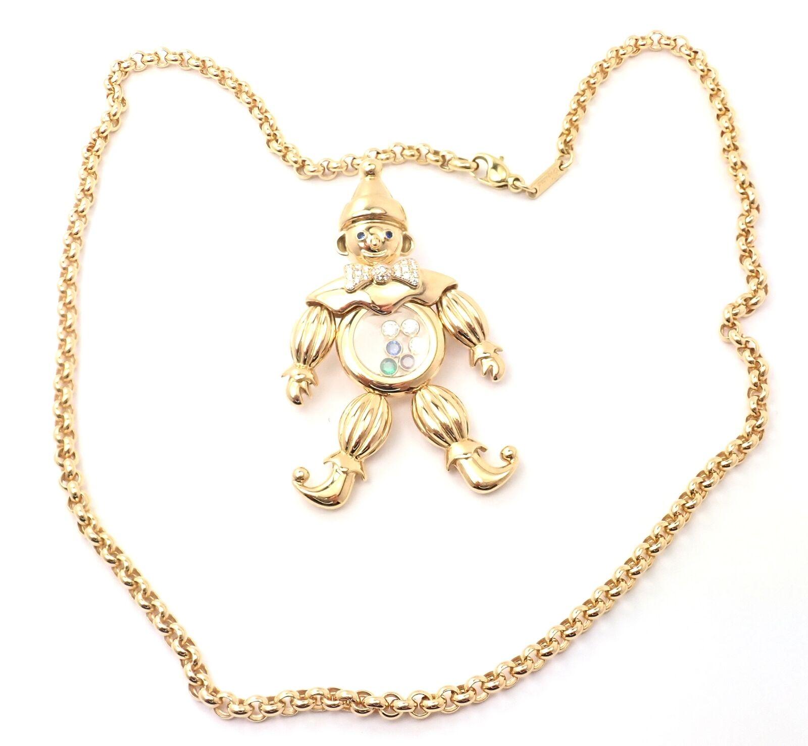Chopard Large Happy Clown Diamond Ruby Emerald Sapphire Gold Pendant Necklace In Excellent Condition In Holland, PA
