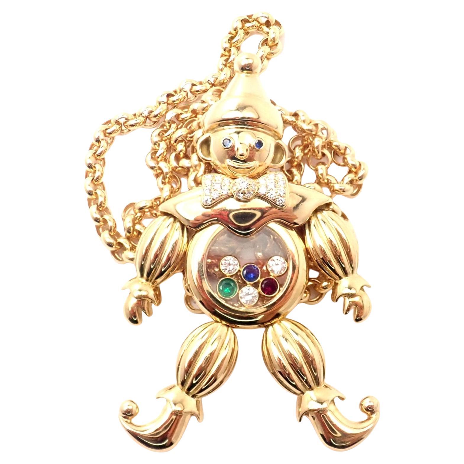 Chopard Large Happy Clown Diamond Ruby Emerald Sapphire Gold Pendant Necklace