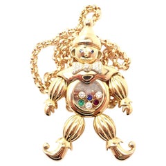 Chopard Large Happy Clown Diamond Ruby Emerald Sapphire Gold Pendant Necklace