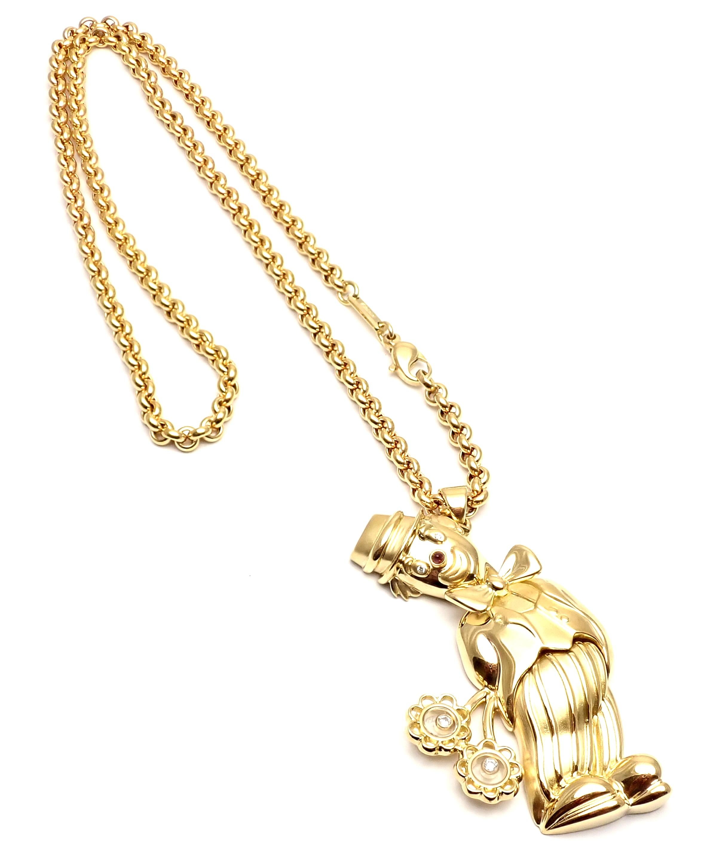 Grand collier à pendentif Chopard en or jaune avec clown heureux et fleurs en vente 8