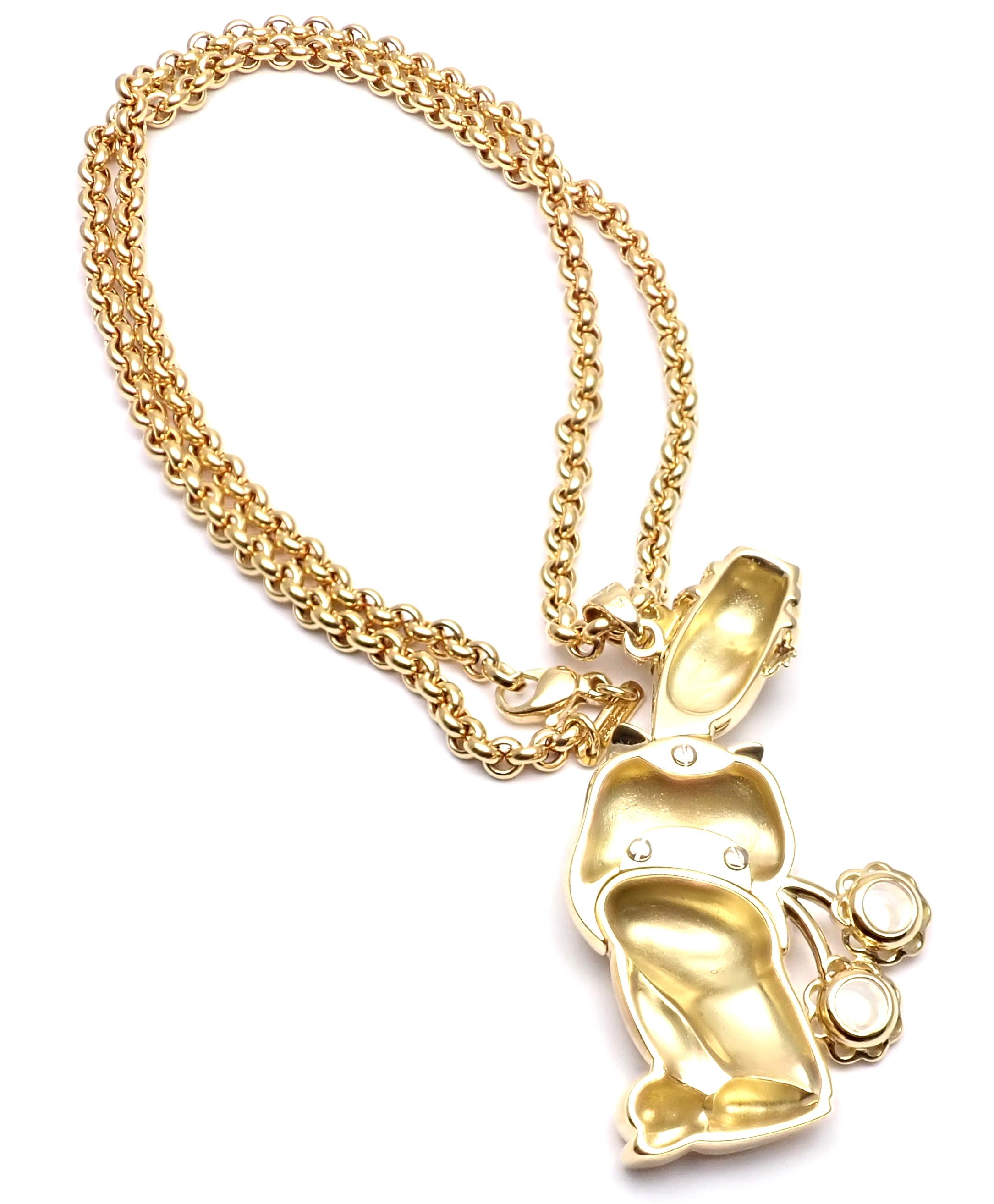 Chopard Large Happy Clown with Flowers Yellow Gold Pendant Necklace In Excellent Condition For Sale In Holland, PA