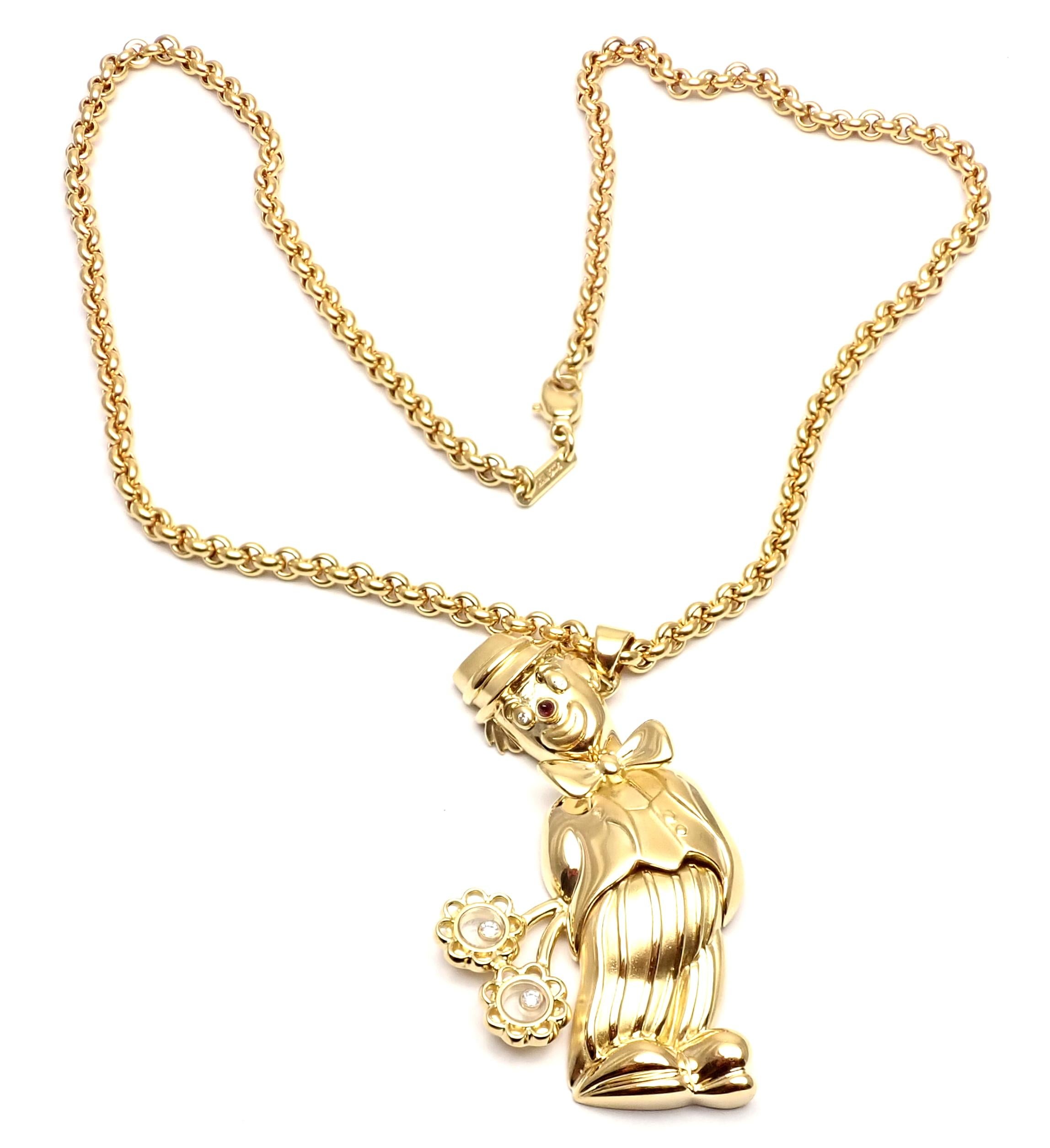 Chopard Large Happy Clown with Flowers Yellow Gold Pendant Necklace In Excellent Condition In Holland, PA