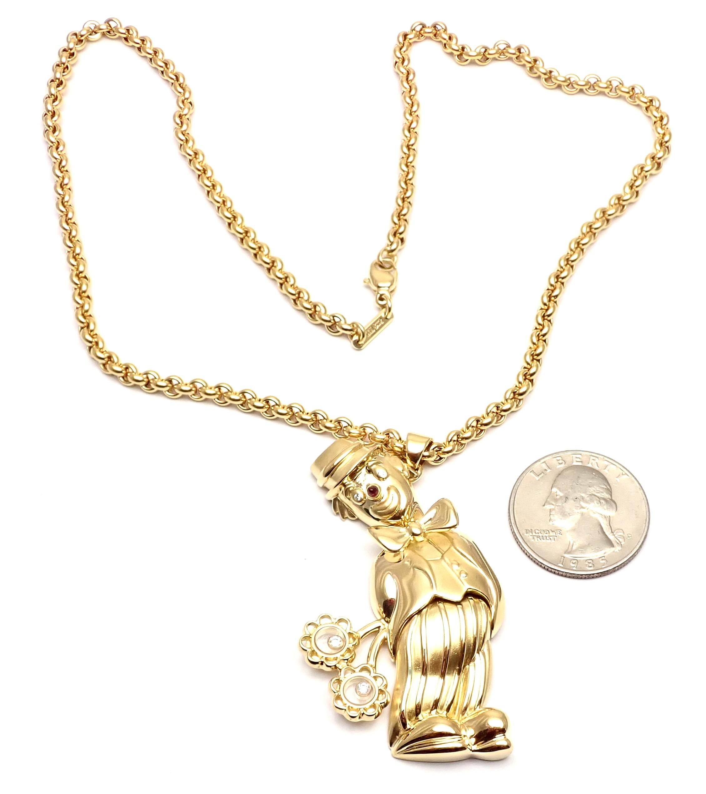 Women's or Men's Chopard Large Happy Clown with Flowers Yellow Gold Pendant Necklace
