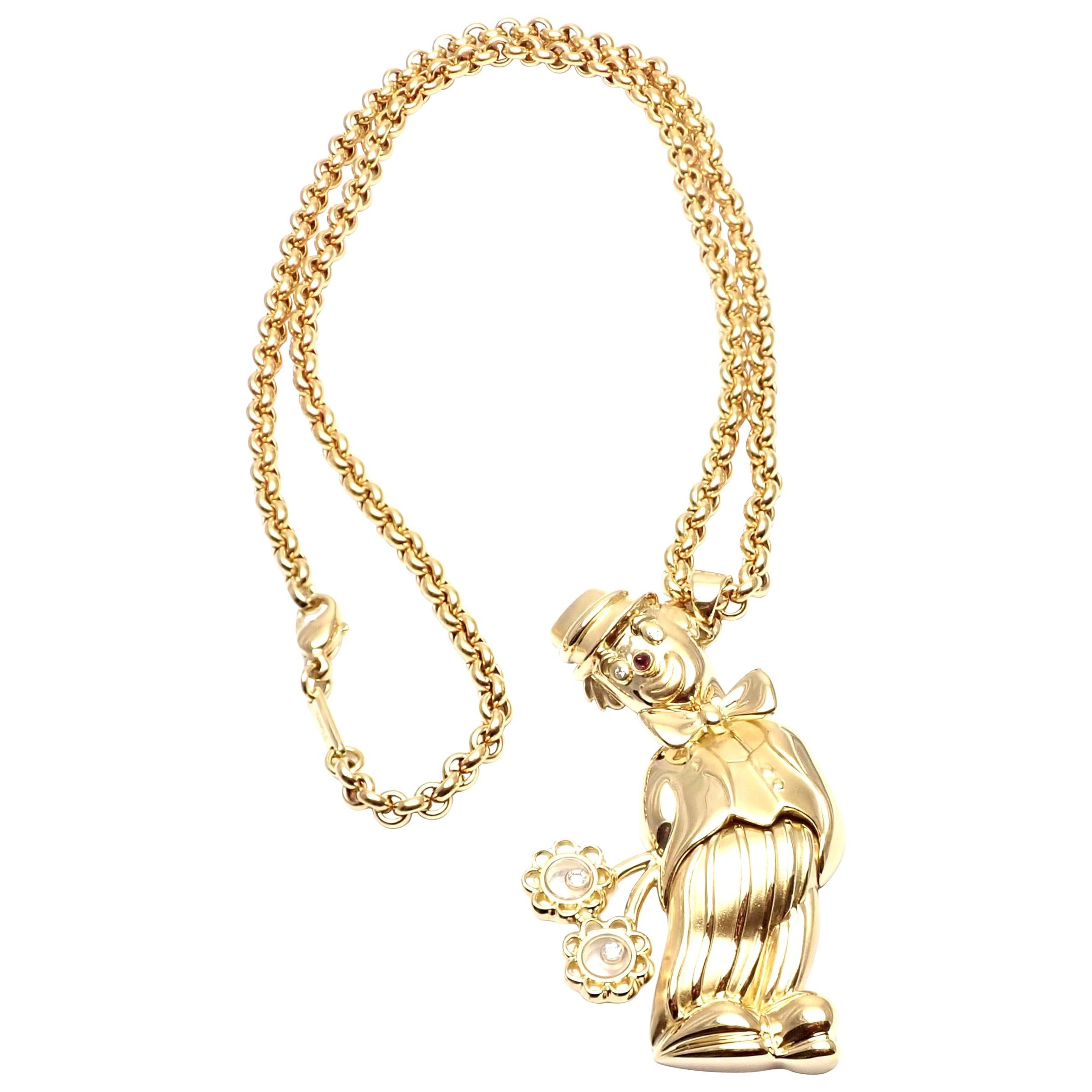 Chopard Large Happy Clown with Flowers Yellow Gold Pendant Necklace For Sale
