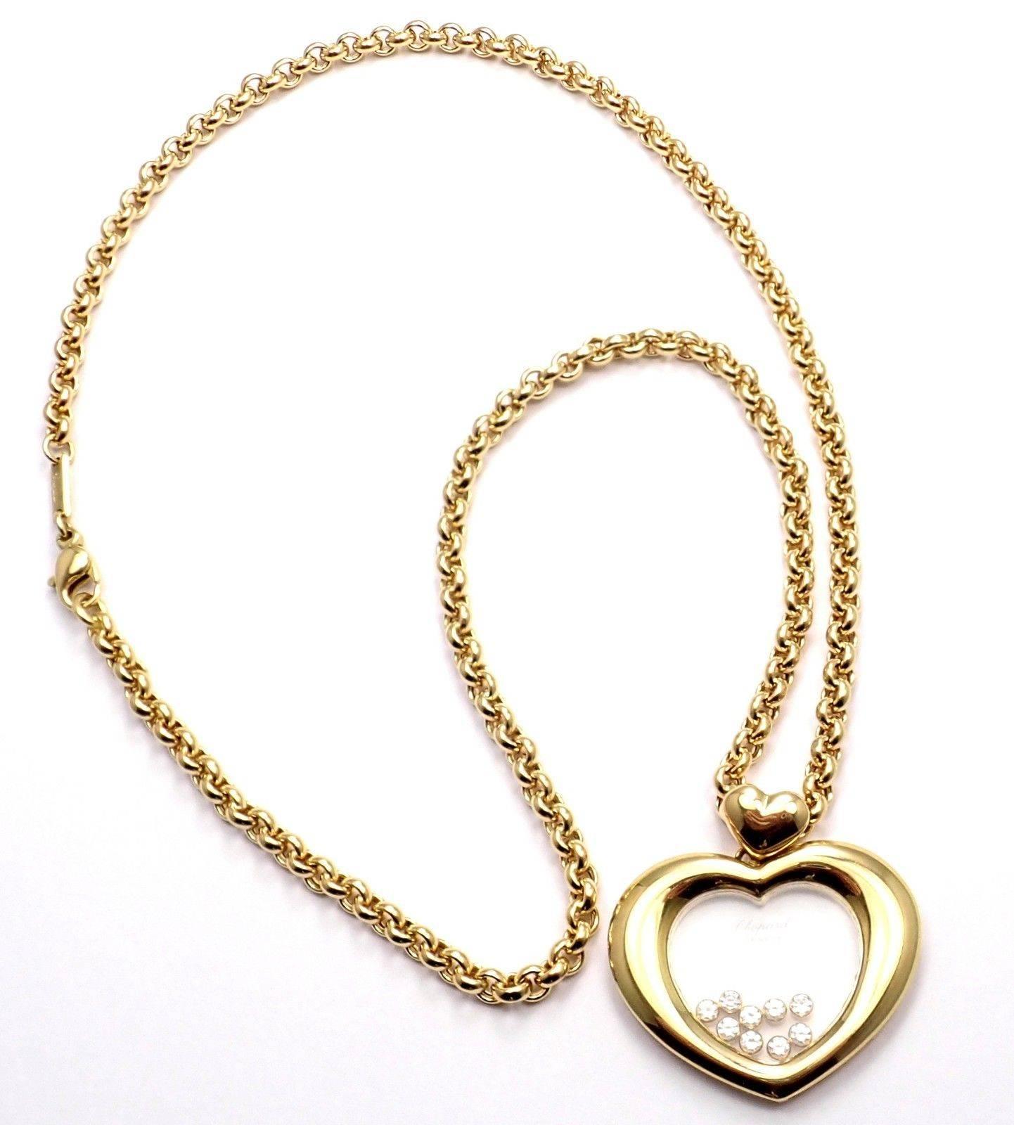 Women's or Men's Chopard Large Happy Diamond Heart Yellow Gold Pendant Necklace
