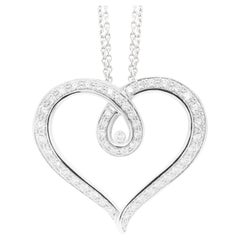Chopard Pendentif et chaîne en forme de cœur en or blanc 18 carats avec gros diamants Happy Diamonds