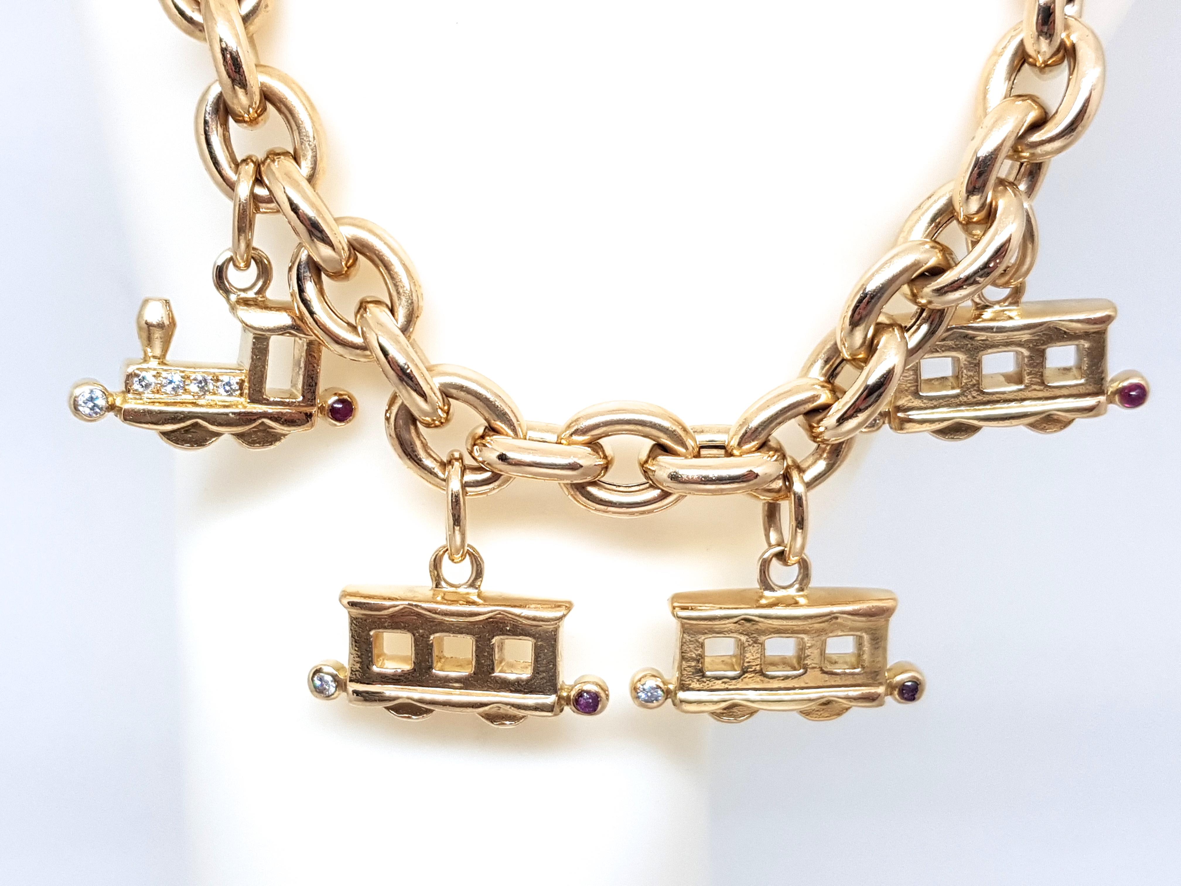 Chopard Les Chaines 18 Karat Yellow Gold Diamond Ruby Charm Bracelet For Sale 4