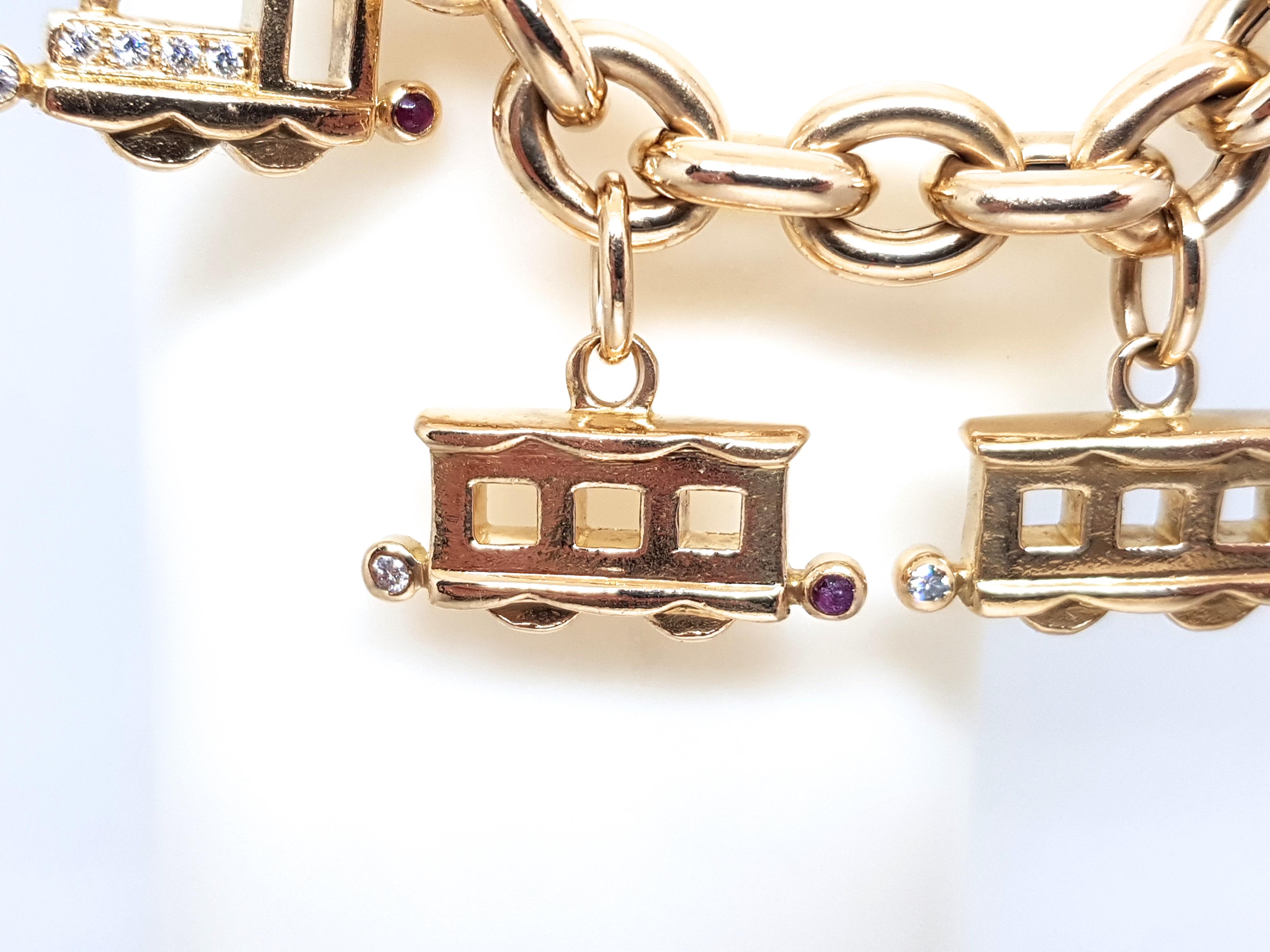 Chopard Les Chaines 18 Karat Yellow Gold Diamond Ruby Charm Bracelet For Sale 6