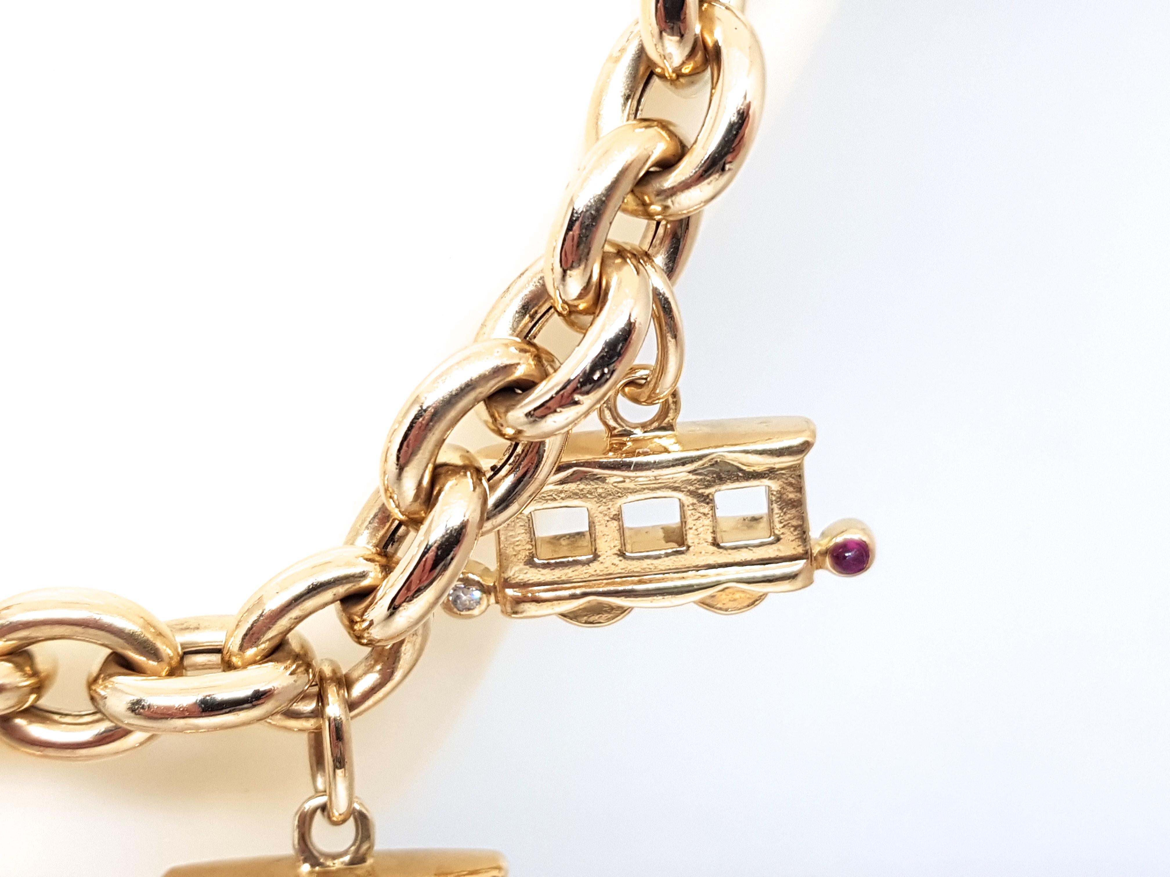 Chopard Les Chaines 18 Karat Yellow Gold Diamond Ruby Charm Bracelet For Sale 8