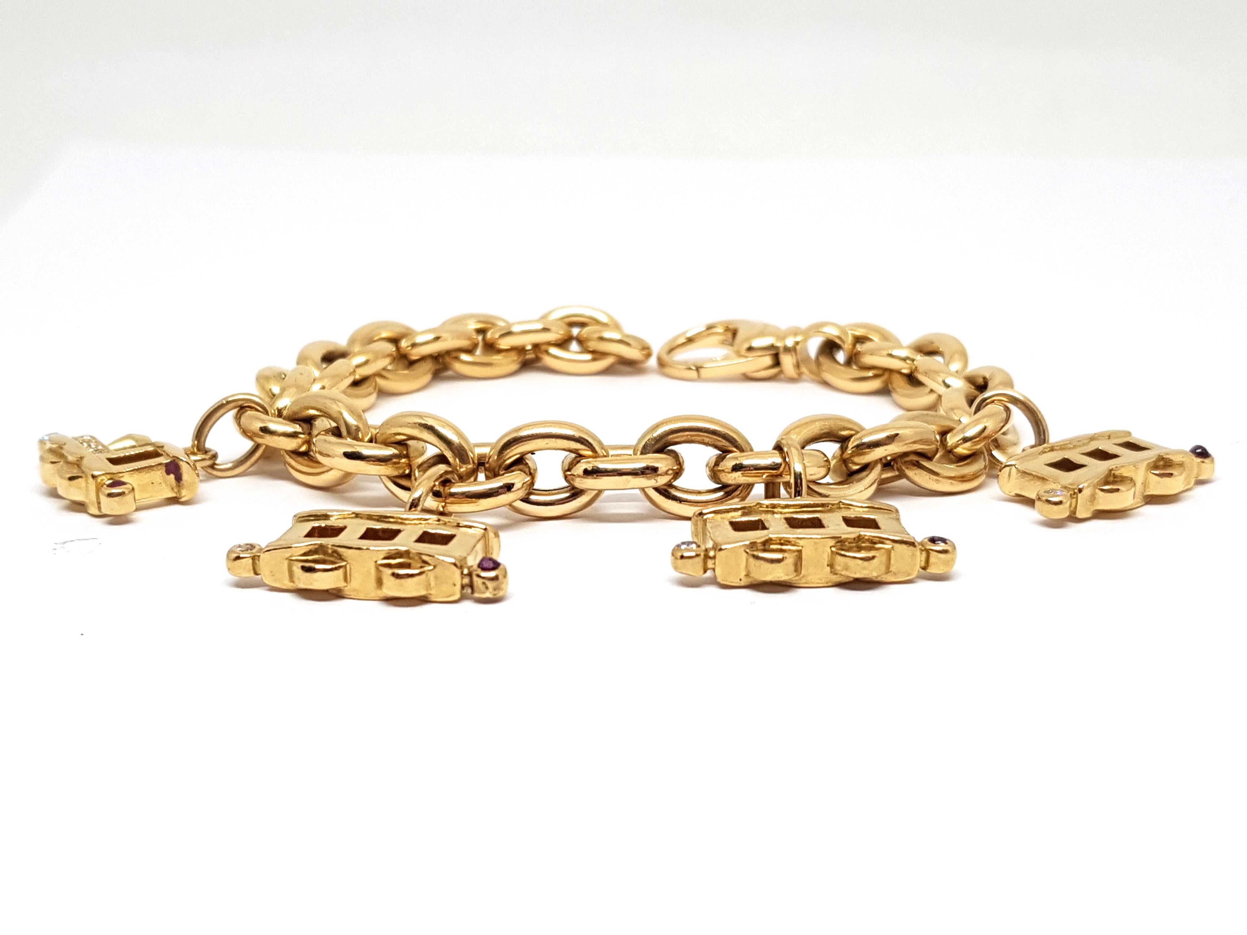 Chopard Les Chaines 18 Karat Yellow Gold Diamond Ruby Charm Bracelet For Sale 11