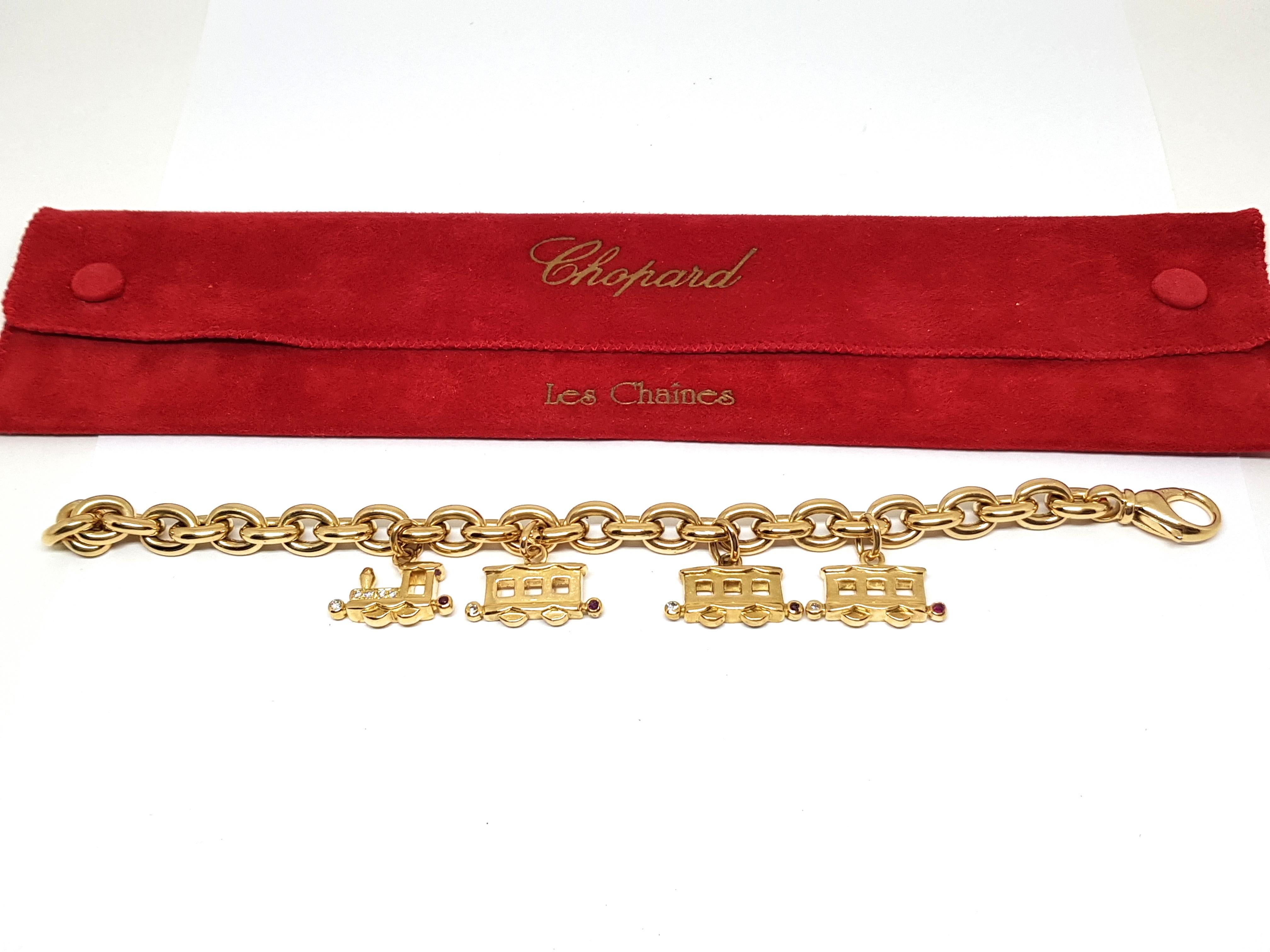 Chopard Les Chaines 18 Karat Yellow Gold Diamond Ruby Charm Bracelet In Good Condition For Sale In Antwerp, BE
