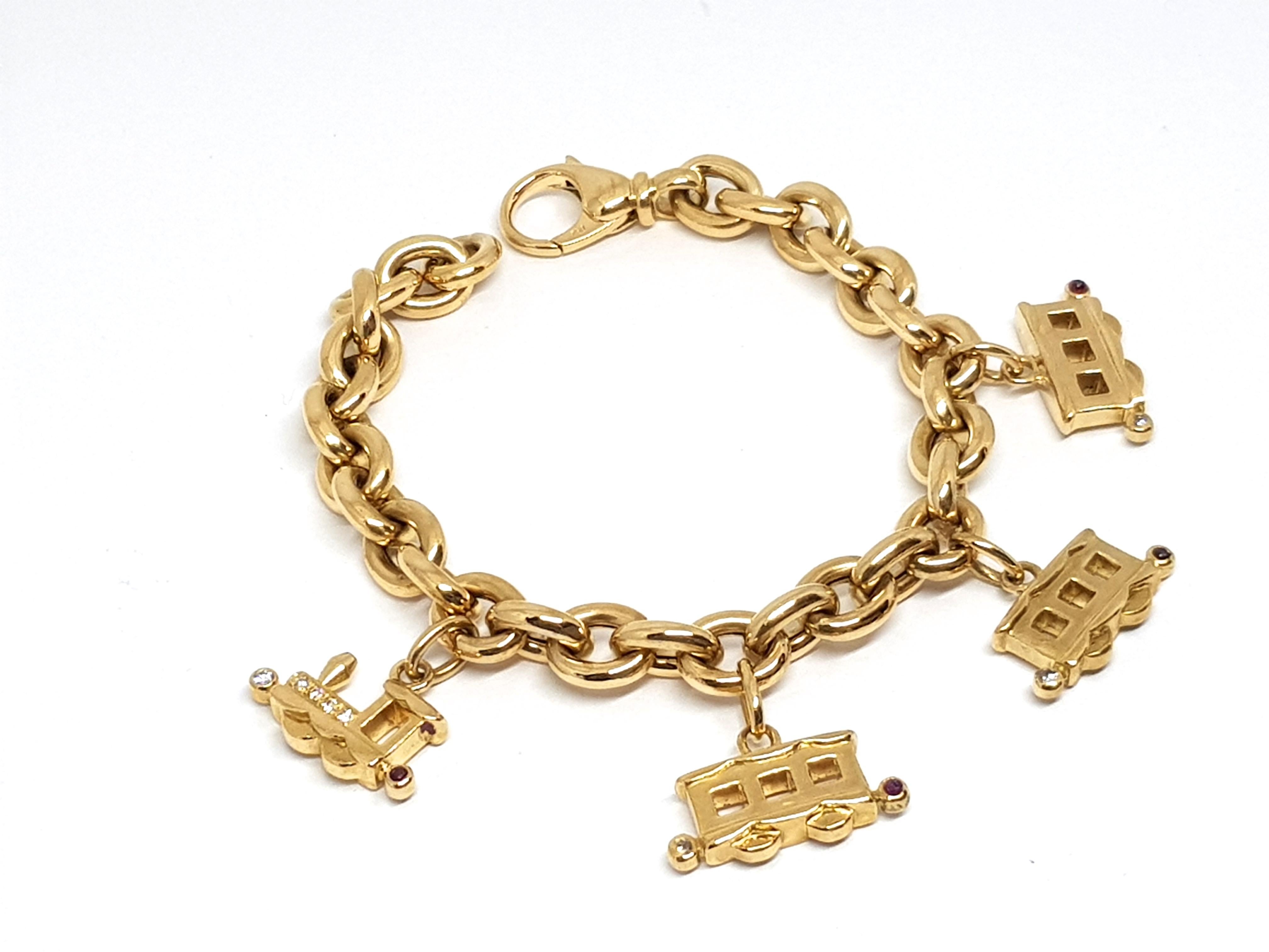 Chopard Les Chaines 18 Karat Yellow Gold Diamond Ruby Charm Bracelet For Sale 2