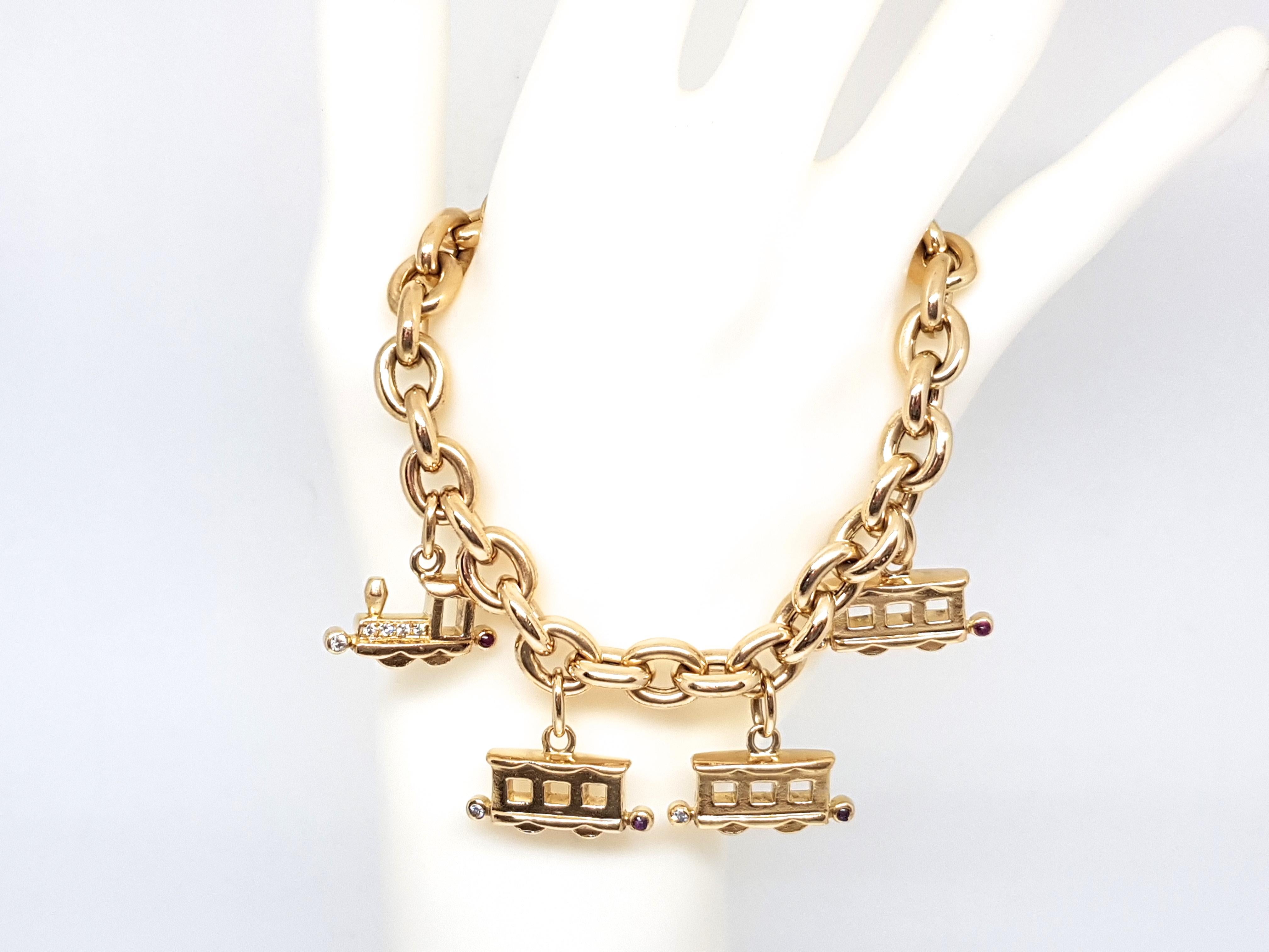 Chopard Les Chaines 18 Karat Yellow Gold Diamond Ruby Charm Bracelet For Sale 3
