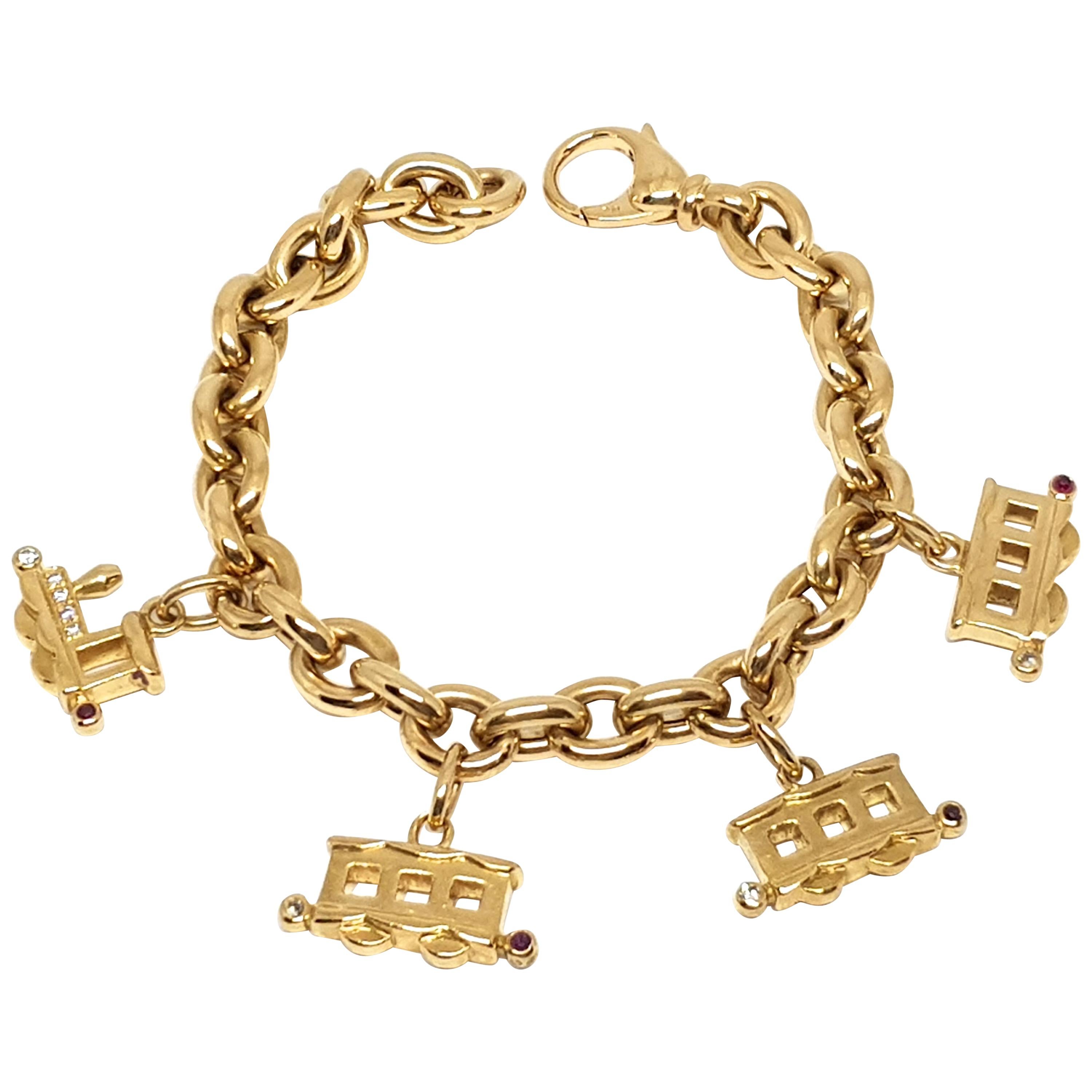 Hermes 18 Carat Yellow Gold Handbag Charm Bracelet at 1stDibs