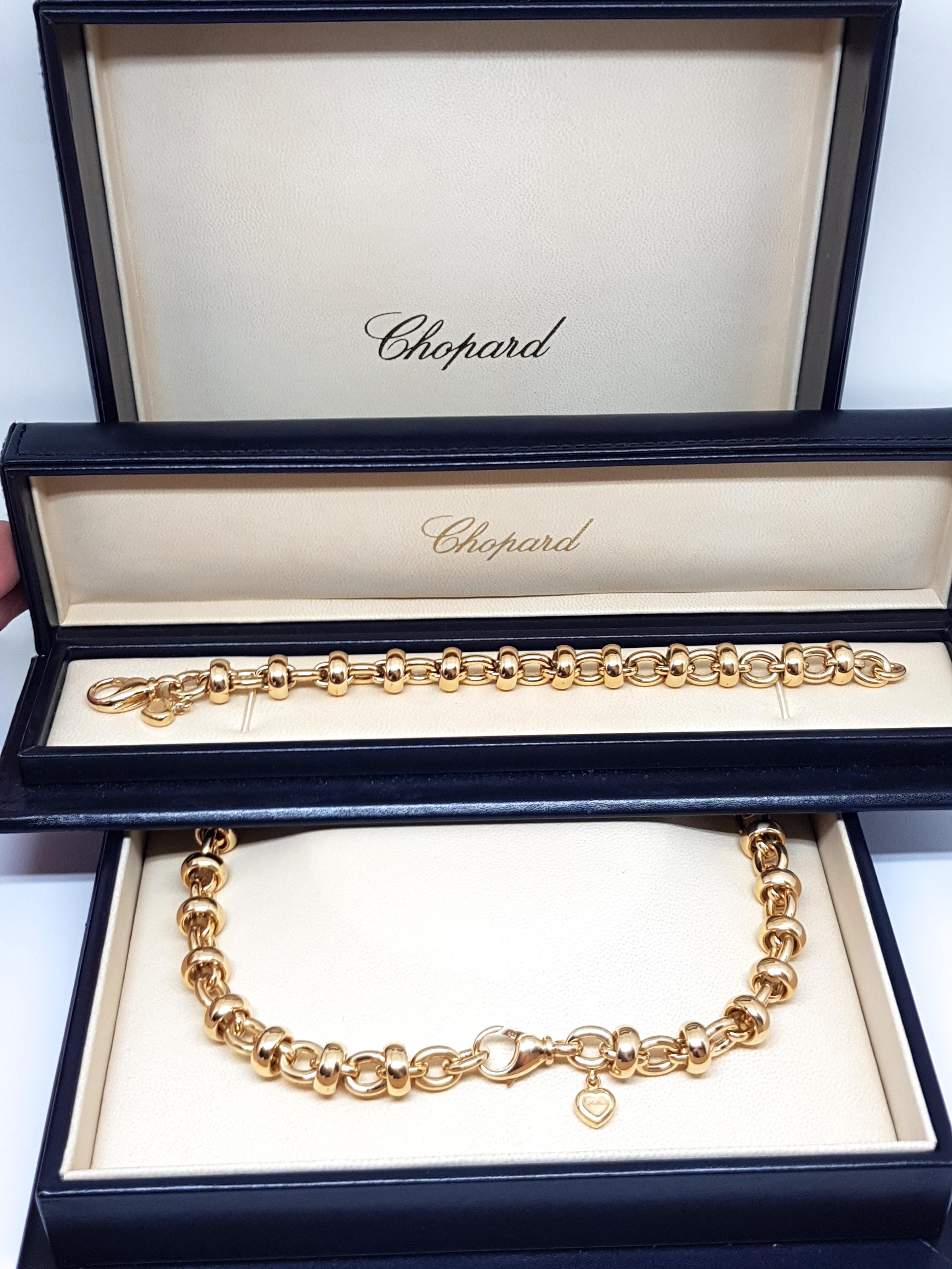 Chopard Les Chaines 18 Karat Yellow Gold Link Necklace Bracelet Set Original Box 6