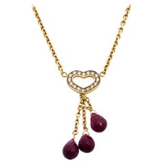 Chopard Les Chaines Heart Diamond Garnet 18K Yellow Gold Pendant Necklace