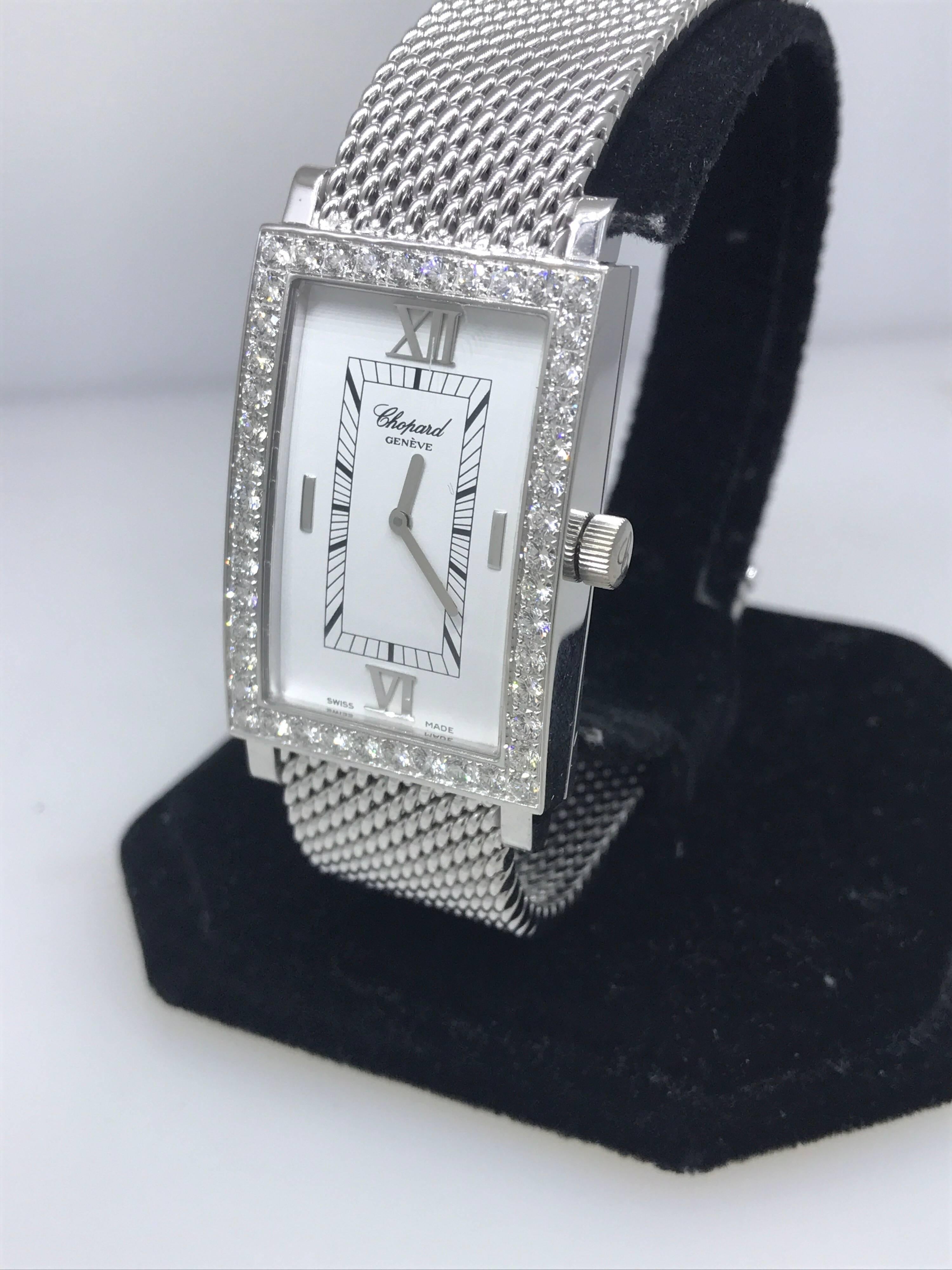 Chopard Les Classique White Gold and Diamond Bezel Bangle Bracelet Ladies Watch For Sale 4