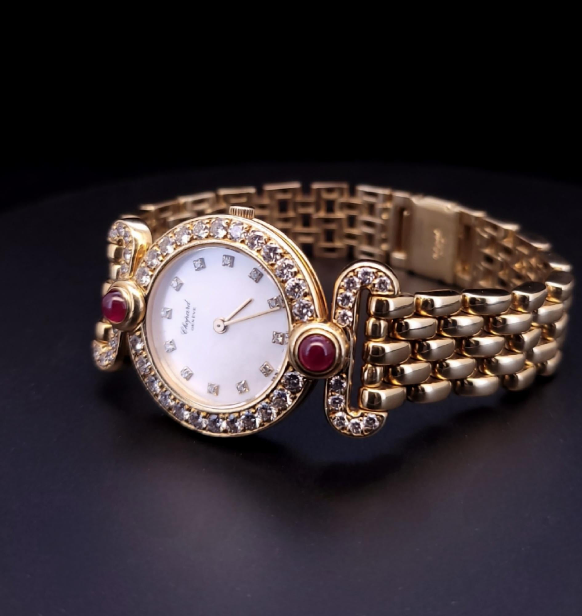 Chopard L'heure Du Diamant round 18K yellow gold diamond Ruby stone  Watch For Sale 5