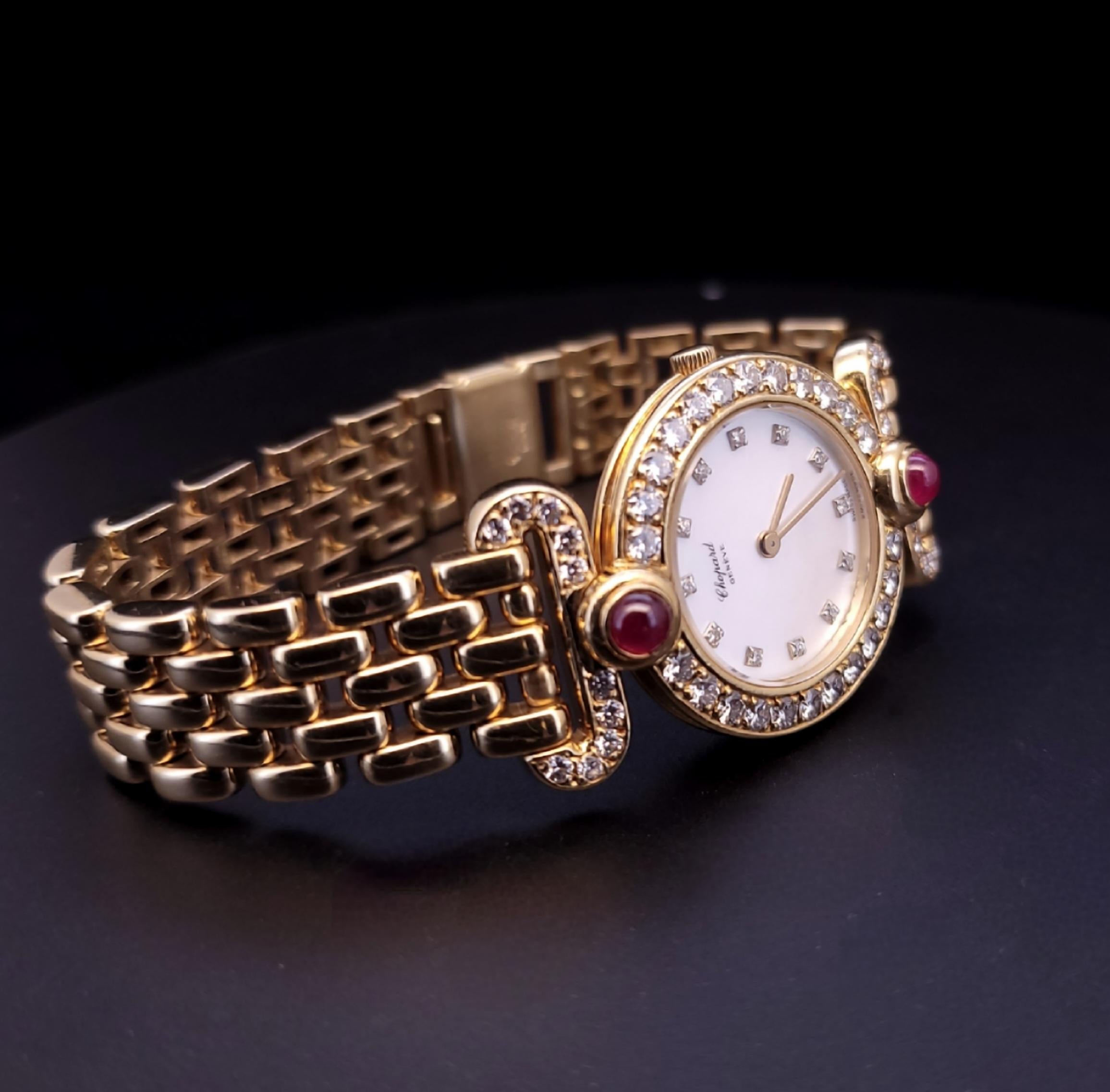 Chopard L'heure Du Diamant round 18K yellow gold diamond Ruby stone  Watch For Sale 6