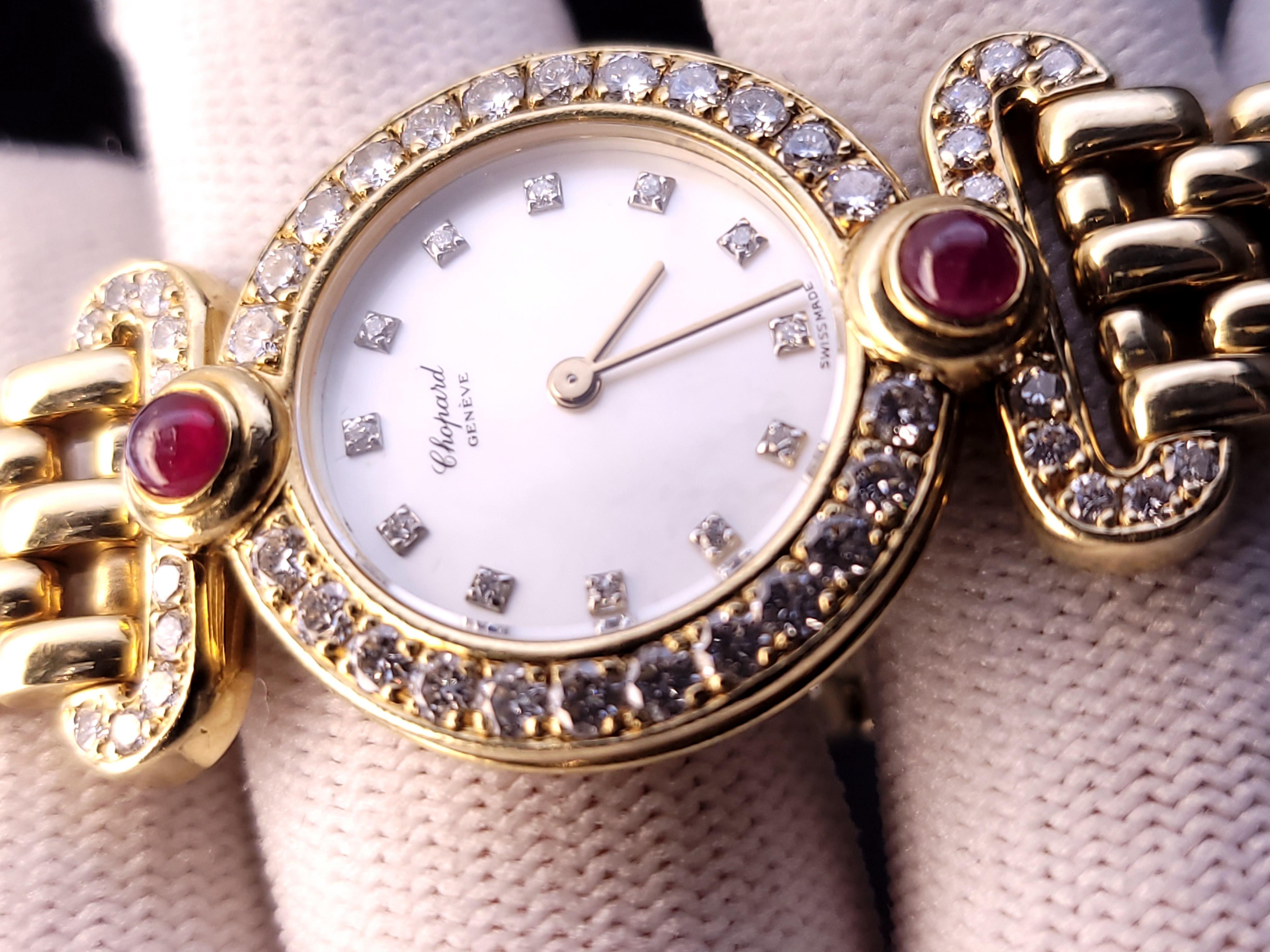 Chopard L'heure Du Diamant round 18K yellow gold diamond Ruby stone  Watch For Sale 7