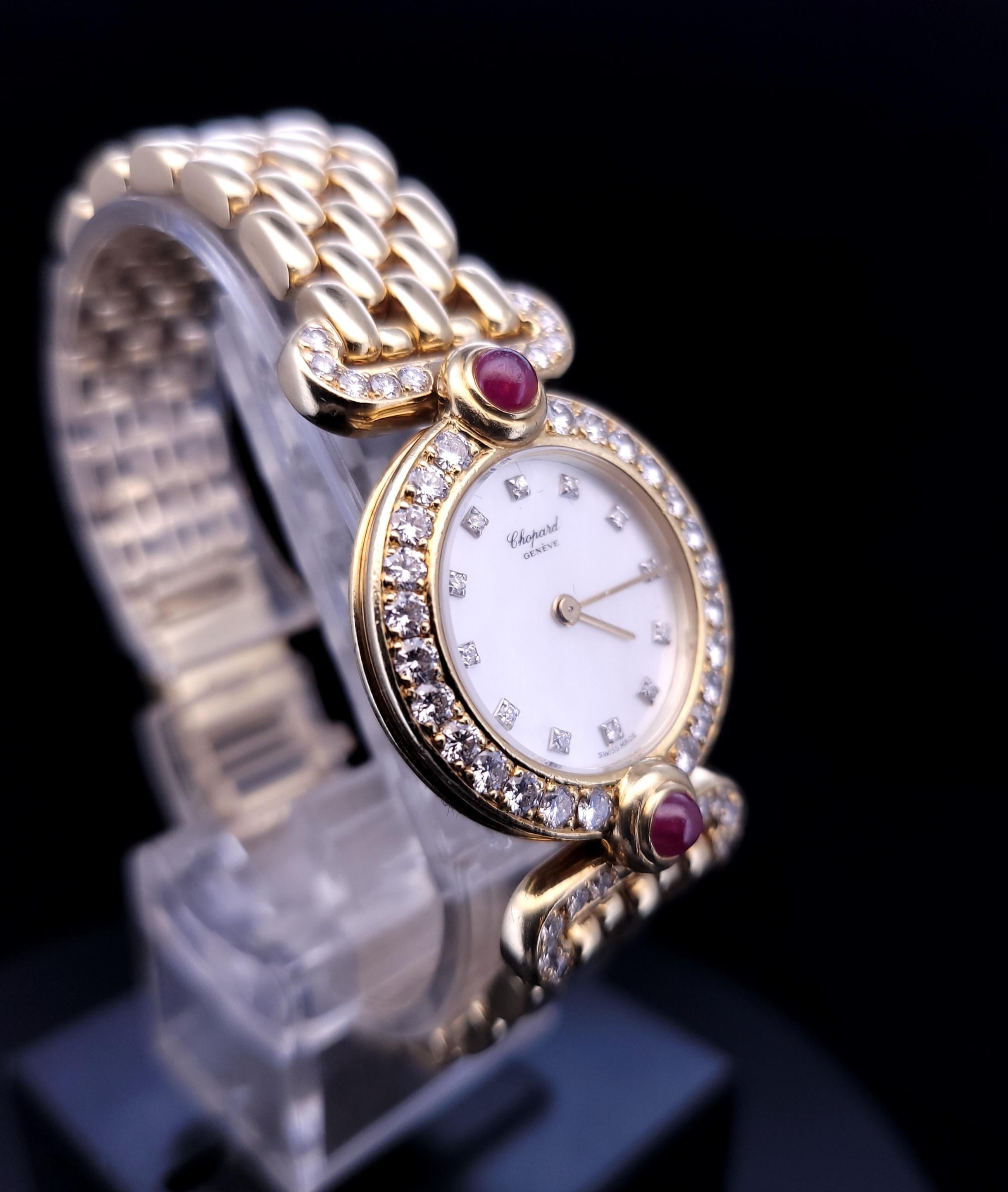 Round Cut Chopard L'heure Du Diamant round 18K yellow gold diamond Ruby stone  Watch For Sale