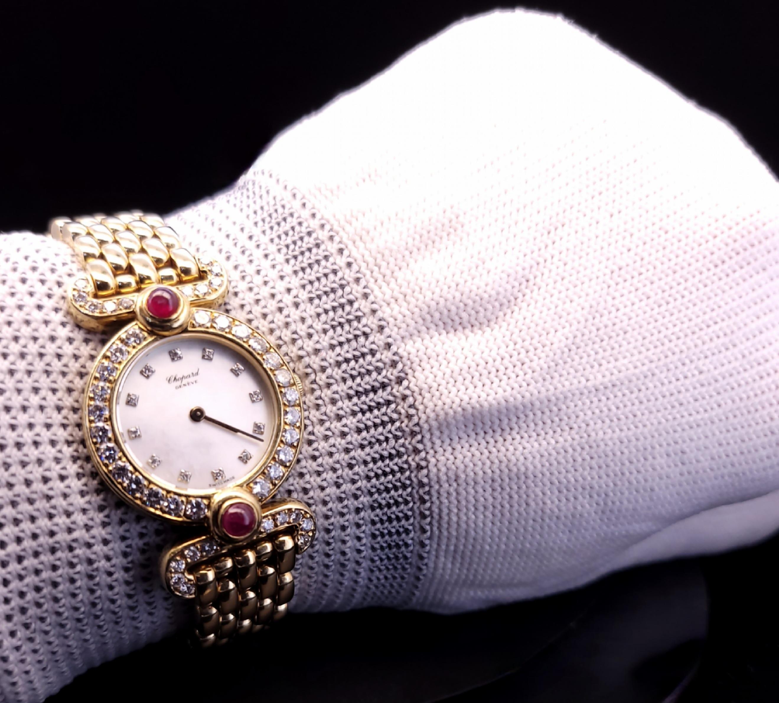 Chopard L'heure Du Diamant round 18K yellow gold diamond Ruby stone  Watch For Sale 1