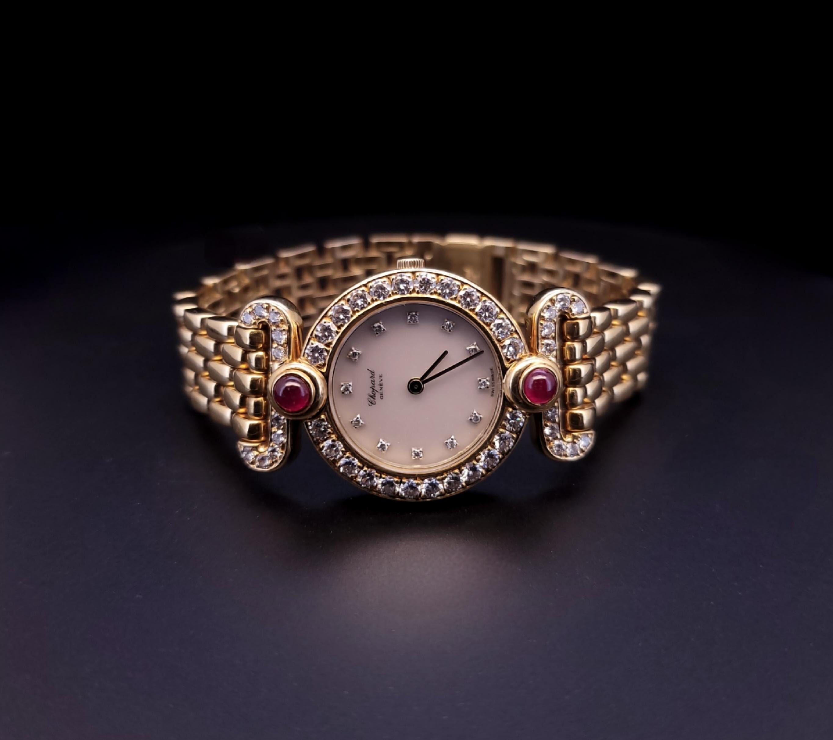 Chopard L'heure Du Diamant round 18K yellow gold diamond Ruby stone  Watch For Sale 4
